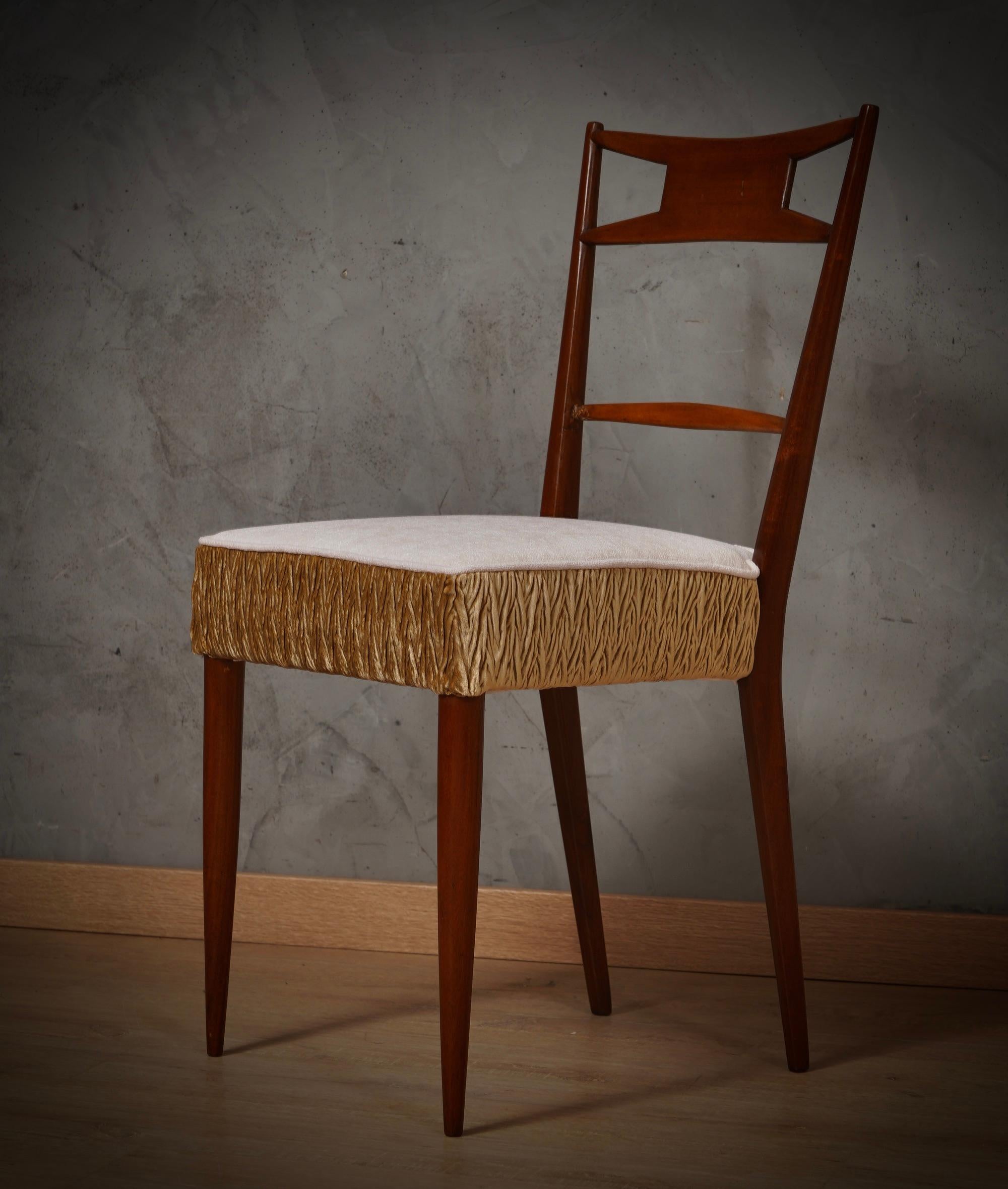 Walnut Wood and White and Bronze Velvet Italian Chair, 1950 For Sale 3