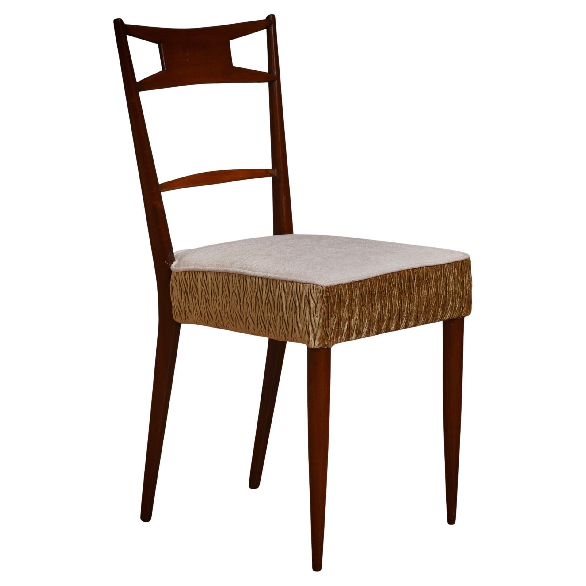 Walnut Wood and White and Bronze Velvet Italian Chair, 1950 For Sale