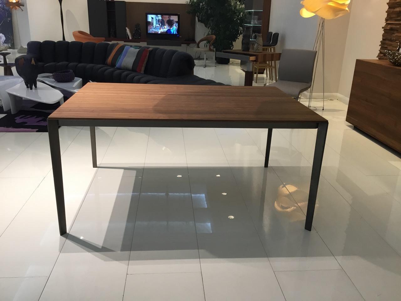 Walnut Wood & Bronze Metal Extending Dining Table For Sale 4