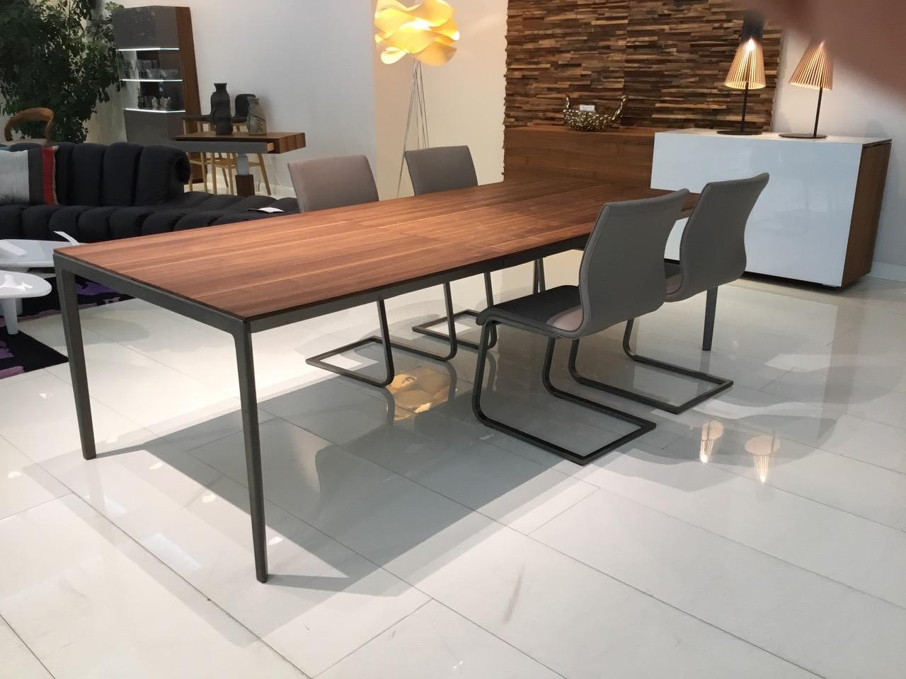 Bronzed Walnut Wood & Bronze Metal Extending Dining Table For Sale