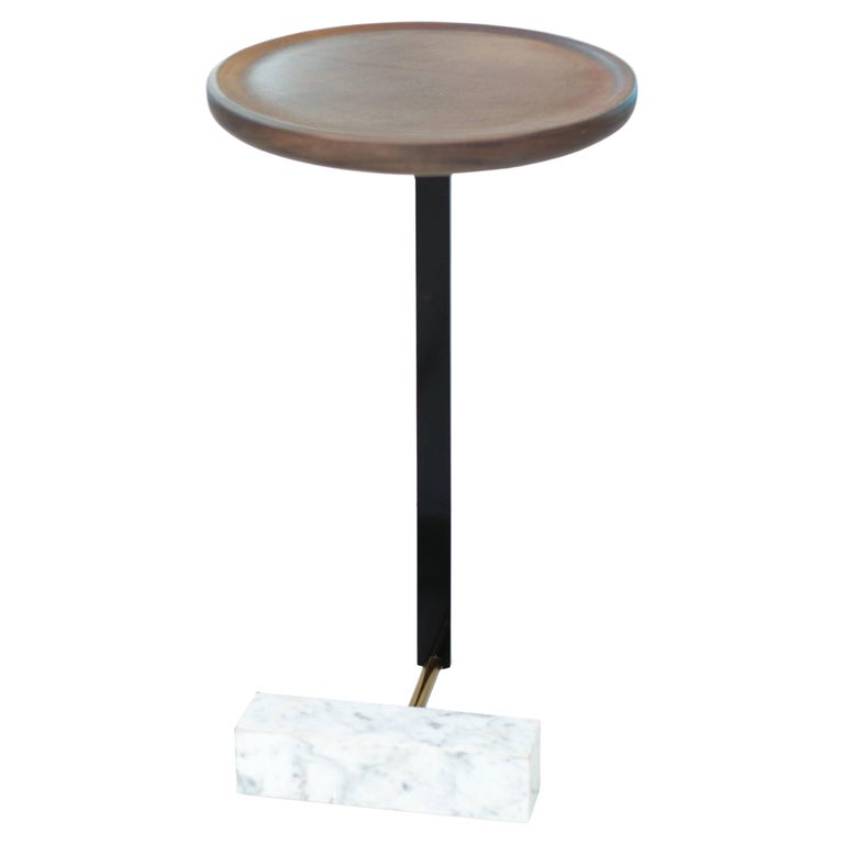 Walnut Wood Carrara Rock Side Table For Sale