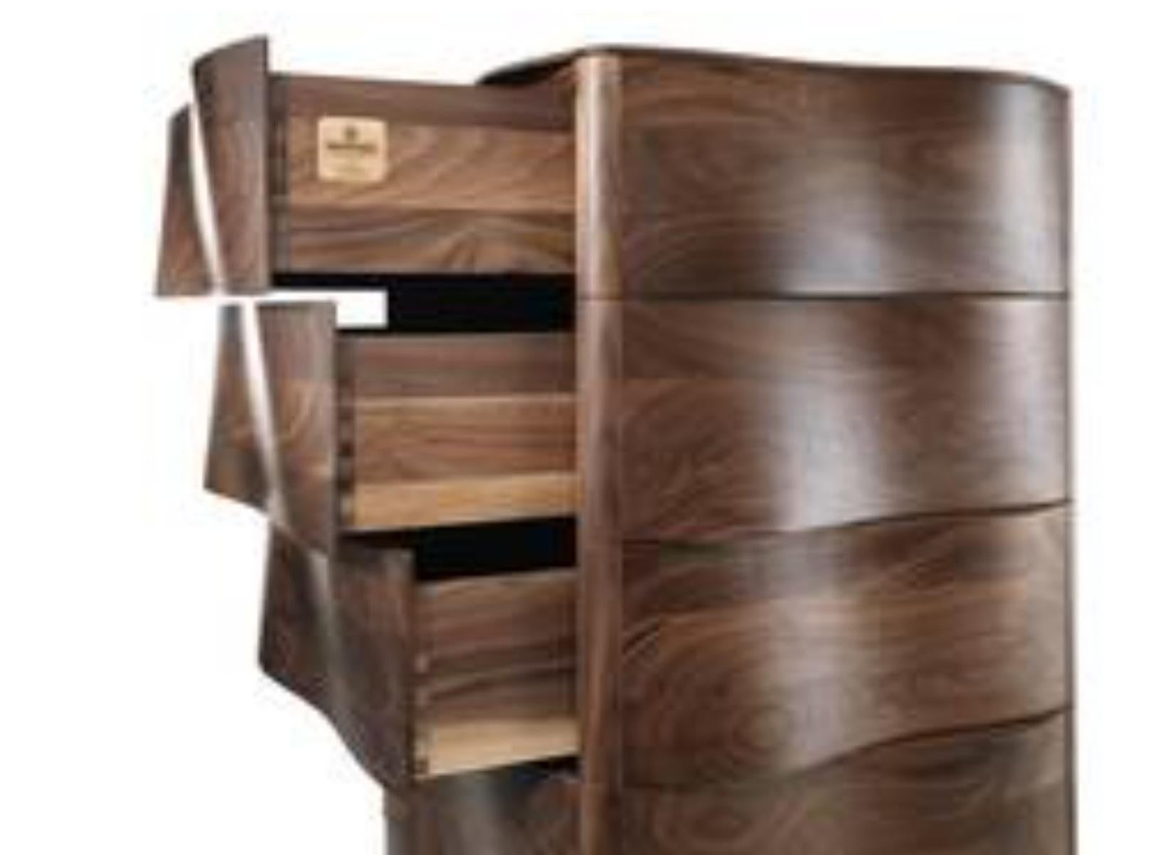 Portuguese Walnut Wood Chest of Drawers Tall Sculptural Design For Sale