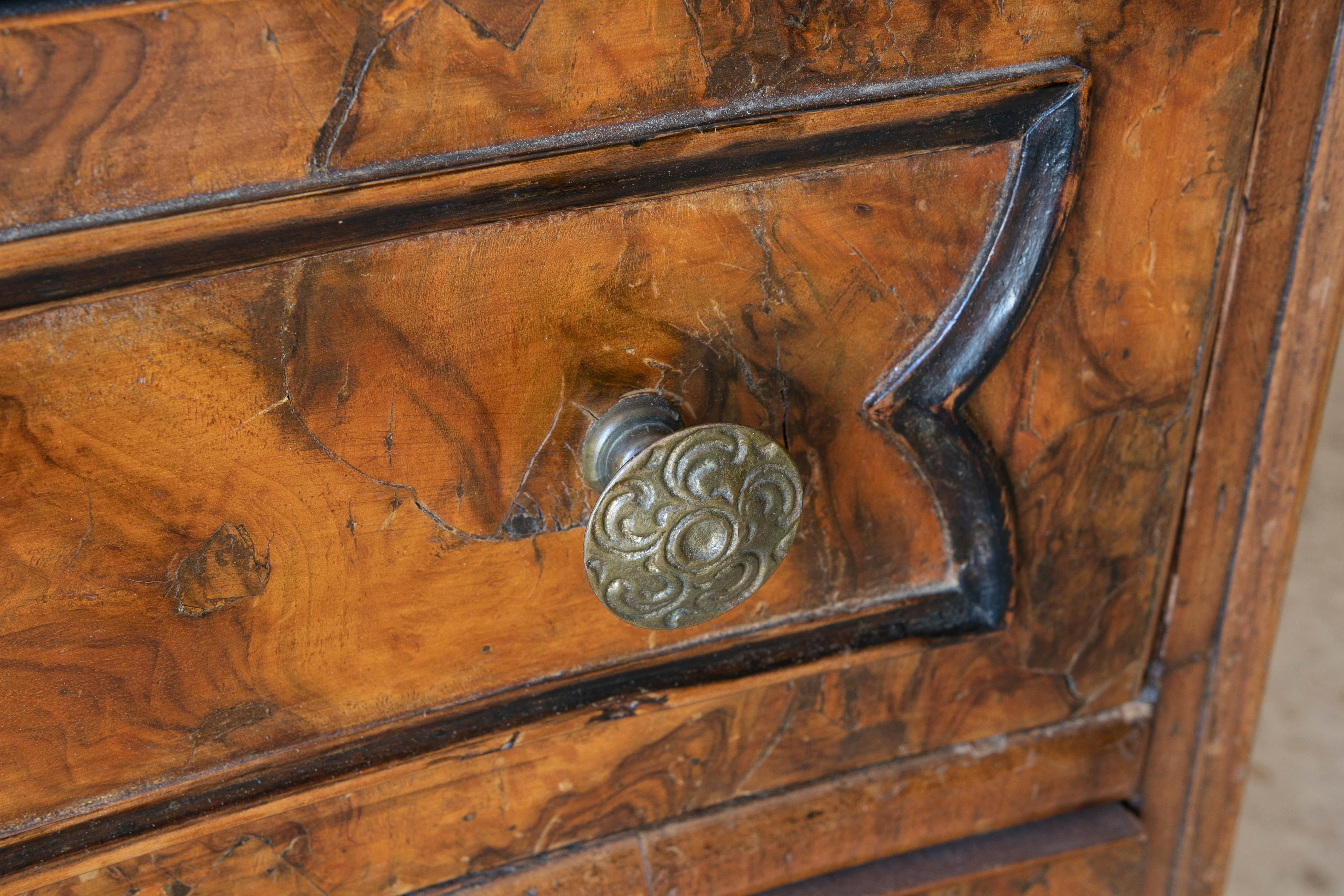 Walnut Wood Chest with Inlay and Three Drawers For Sale 5