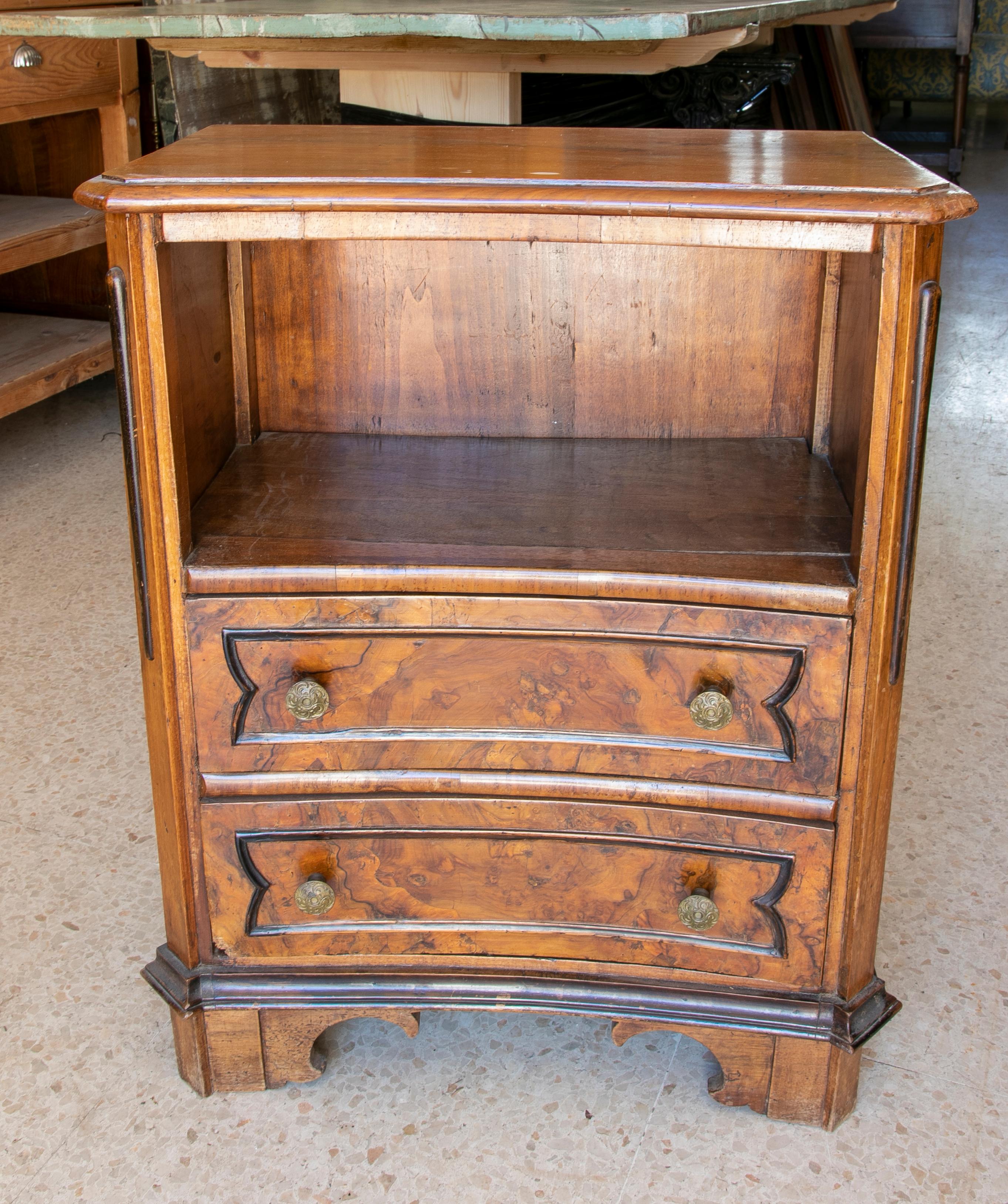 French Walnut Wood Chest with Inlay and Three Drawers For Sale