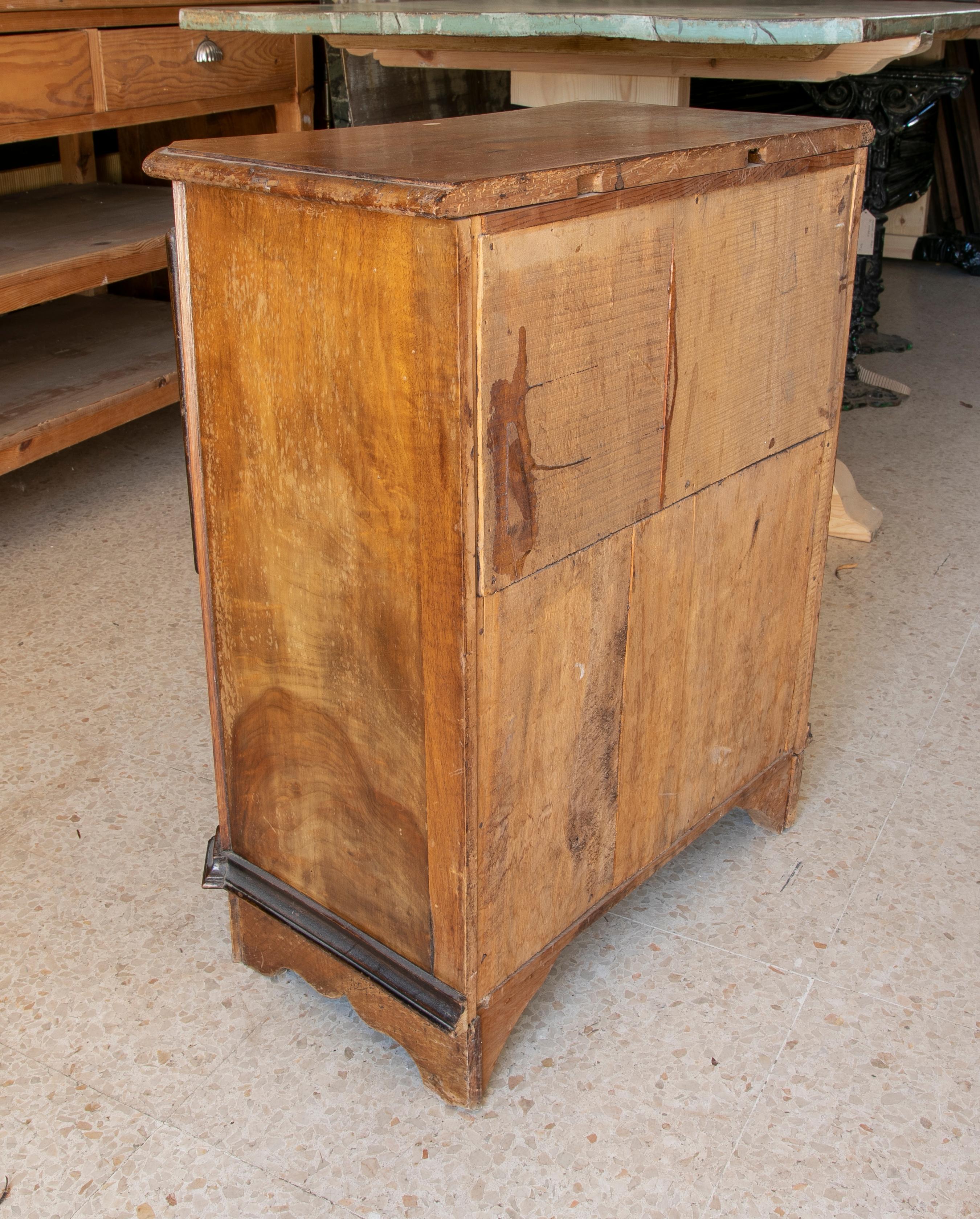 19th Century Walnut Wood Chest with Inlay and Three Drawers For Sale