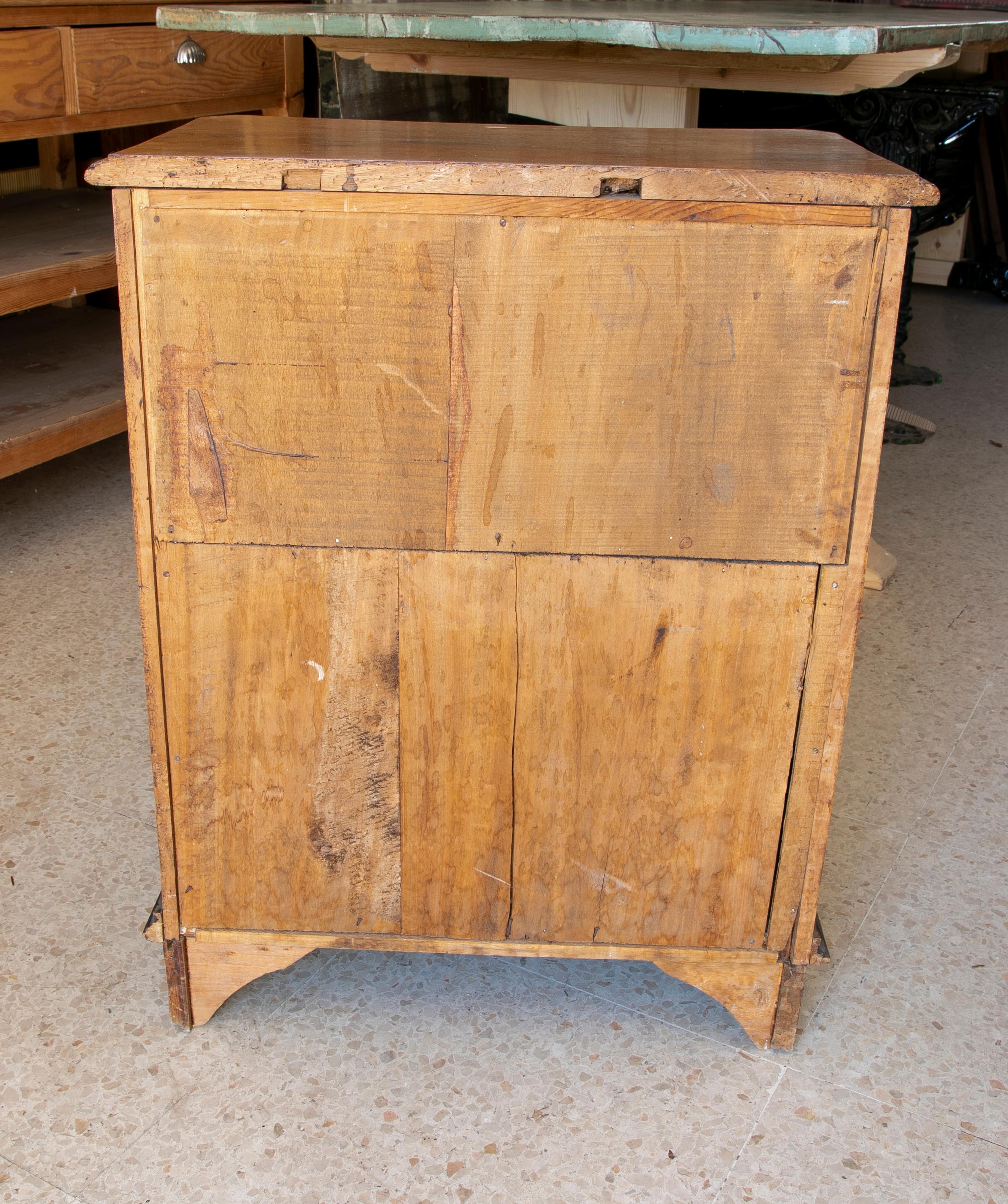 Bronze Walnut Wood Chest with Inlay and Three Drawers For Sale