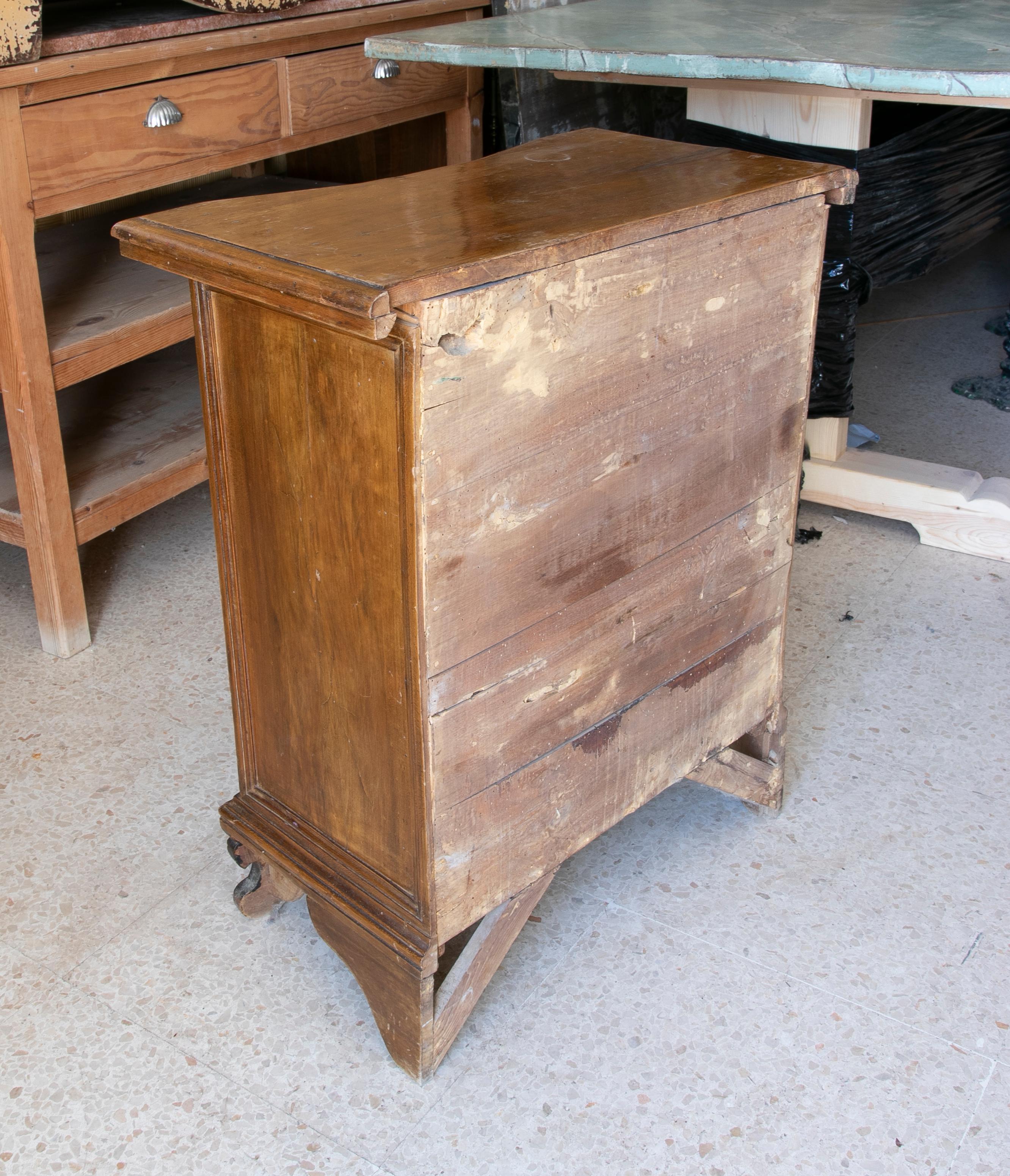 Walnut Wood Chest with Inlays and Three Drawers For Sale 1