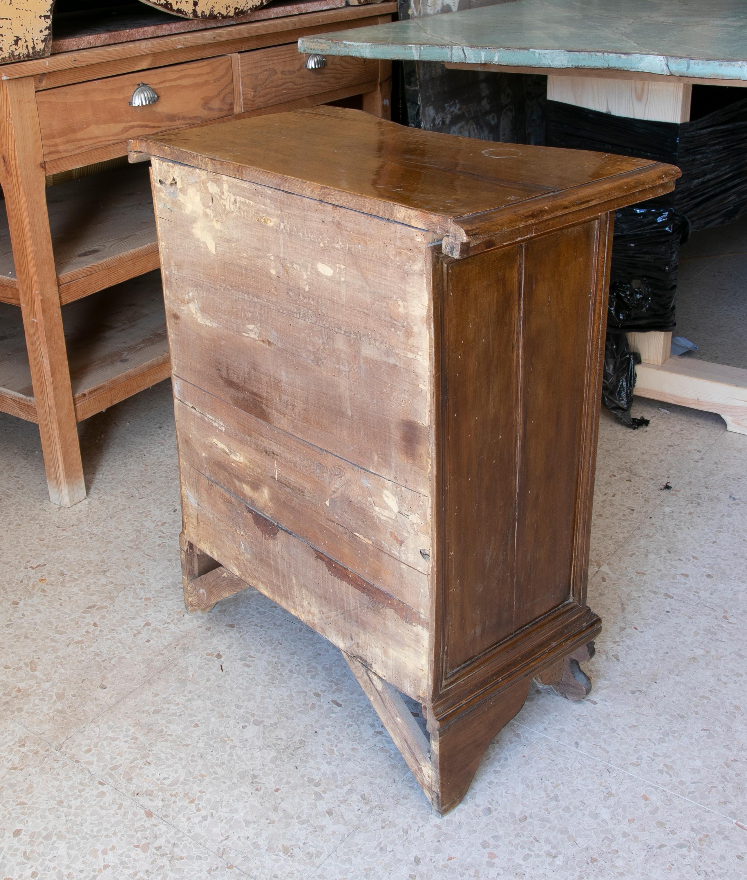 Walnut Wood Chest with Inlays and Three Drawers For Sale 2