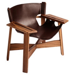 Walnut wood -  Chocolate Leather Armchair seat by Adriane Escarfullery