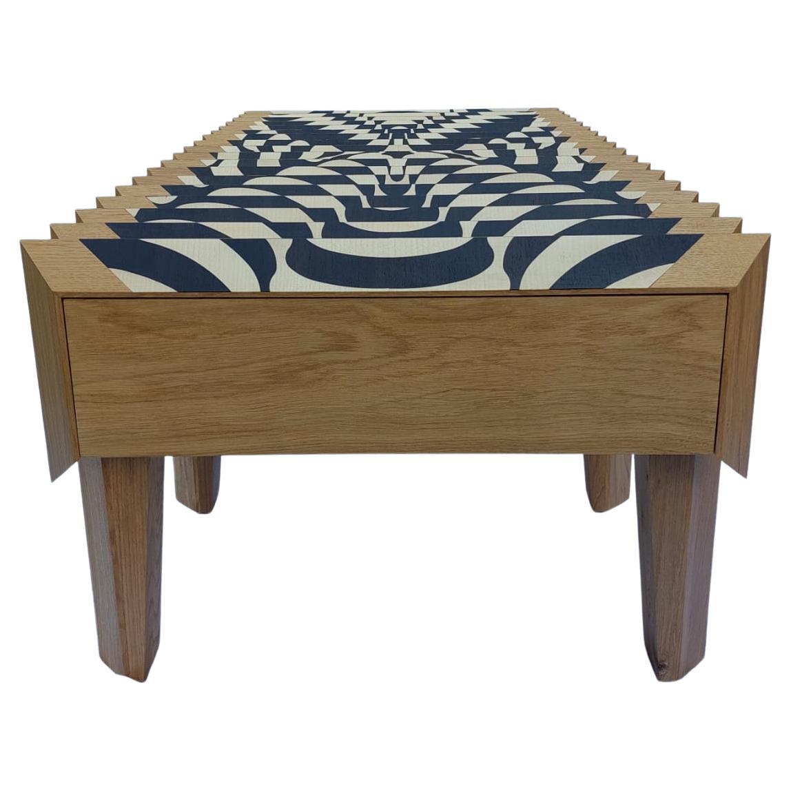 Marquetry oak Wood Coffee Table Spirale Pattern The Netherlands By Sordile For Sale