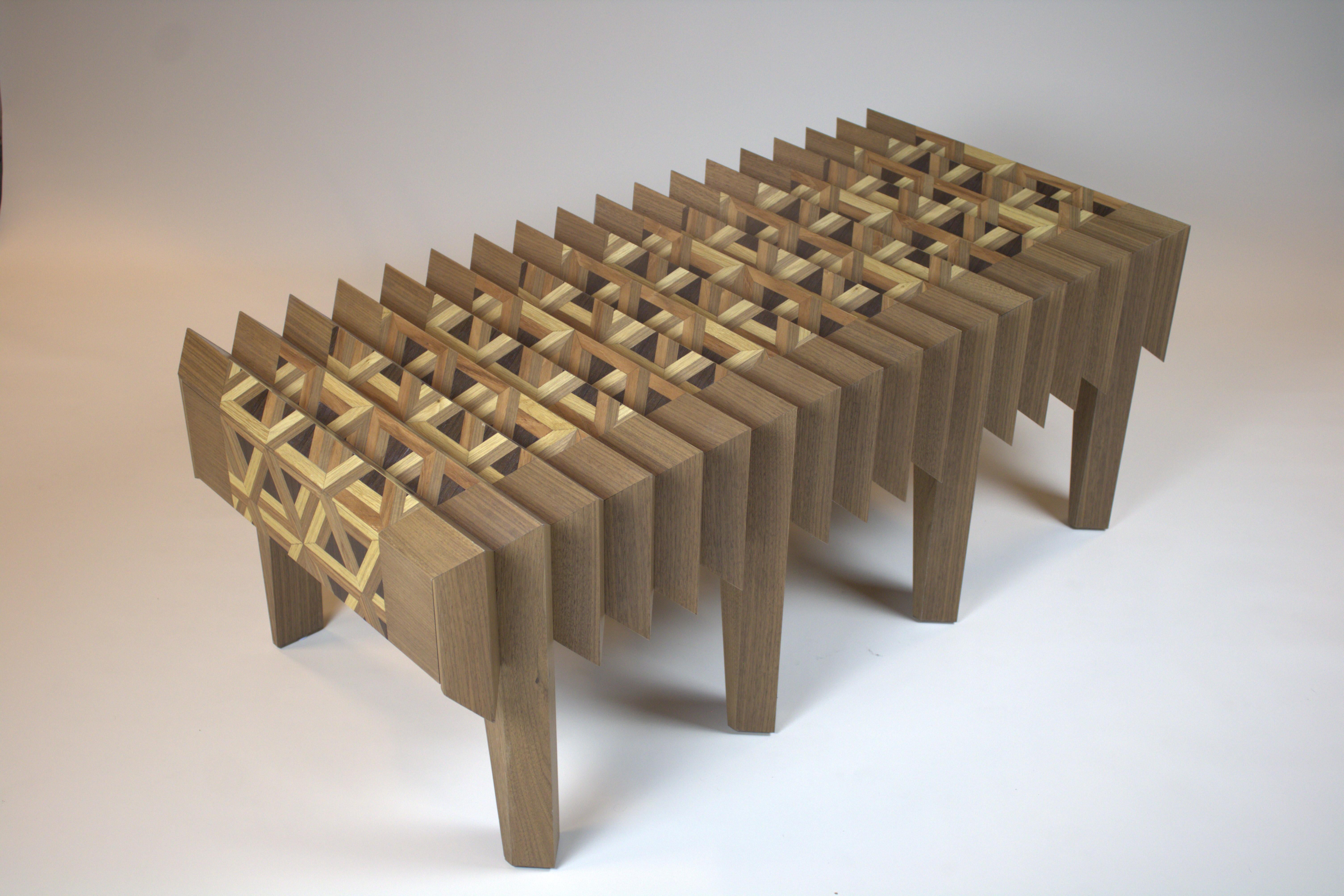 Walnut Wood Coffee Table Triangles Pattern The Netherlands By Sordile For Sale 2
