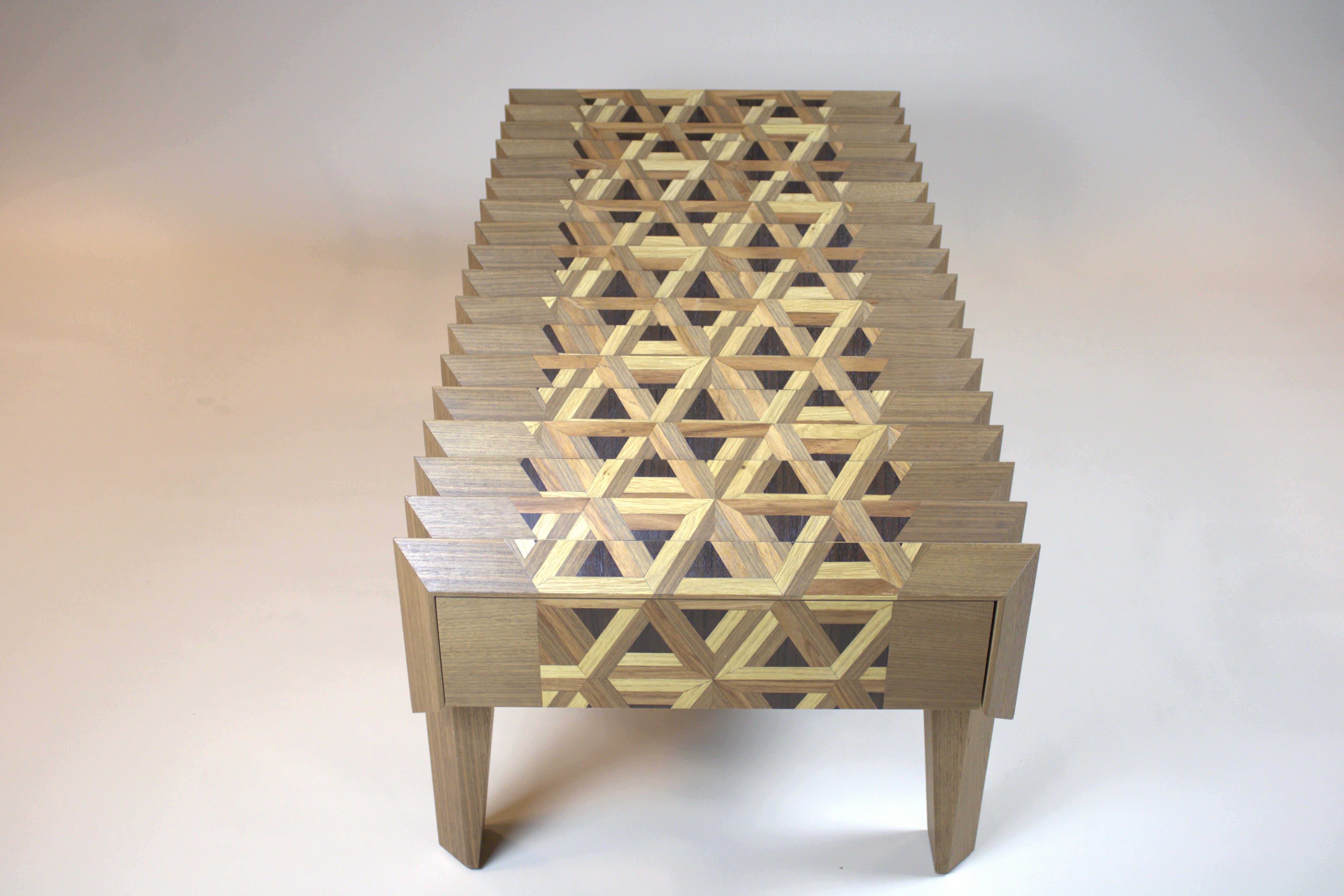 Walnut Wood Coffee Table Triangles Pattern The Netherlands By Sordile For Sale 3