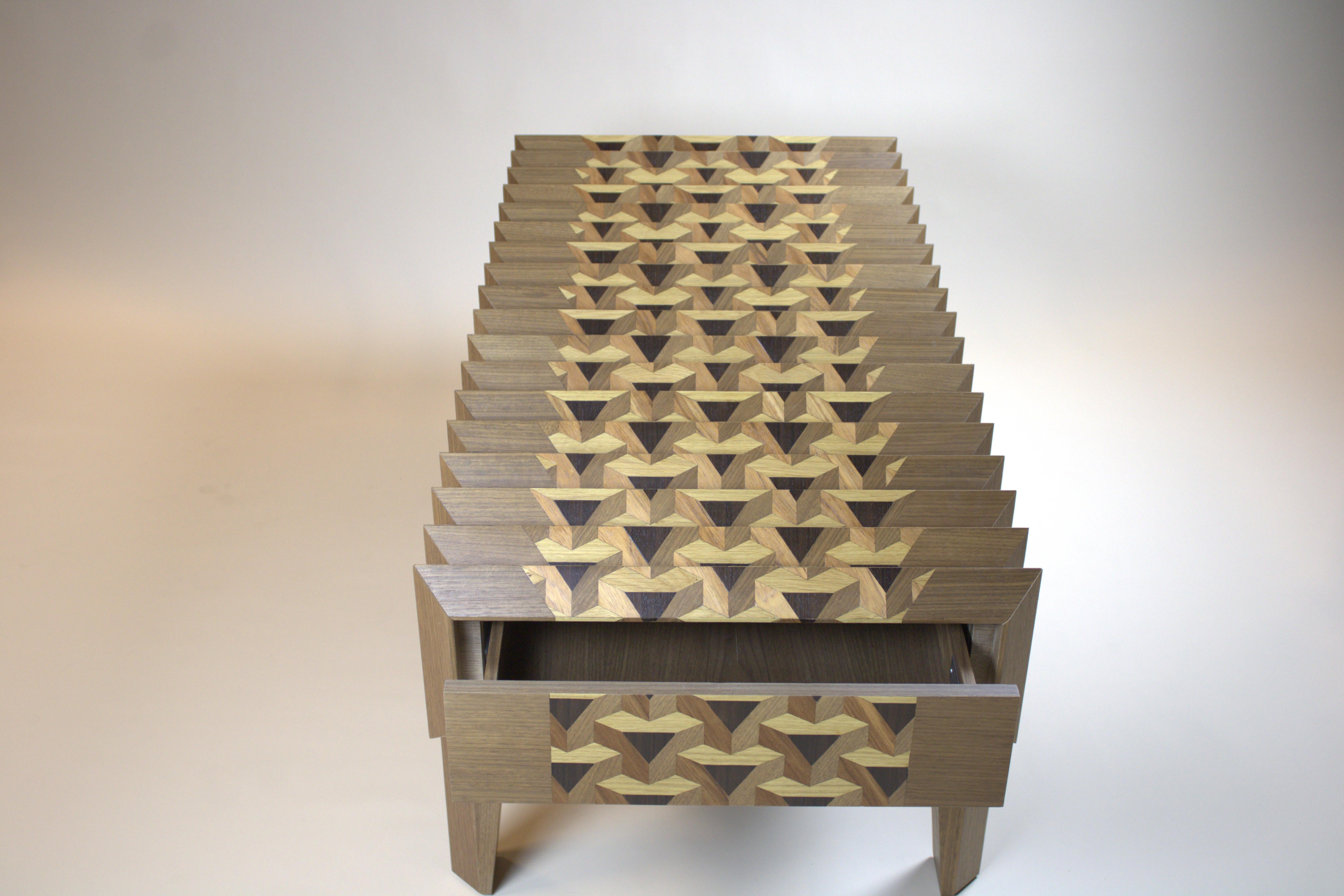 Hollywood Regency Walnut Wood Coffee Table Triangles Pattern The Netherlands By Sordile For Sale