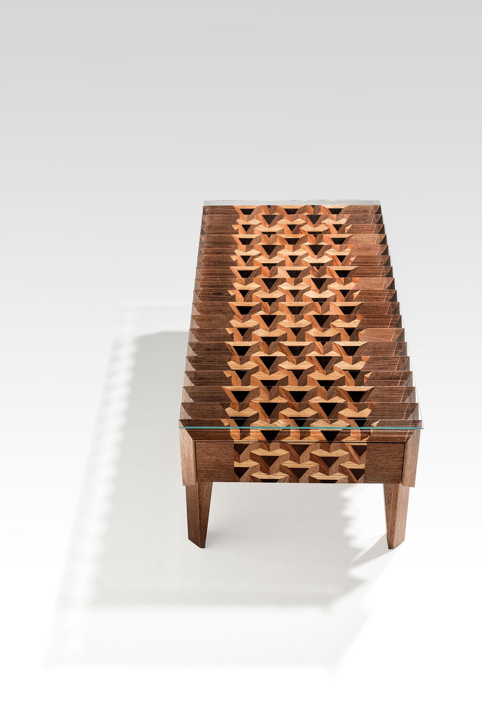 Dutch Walnut Wood Coffee Table Triangles Pattern The Netherlands By Sordile