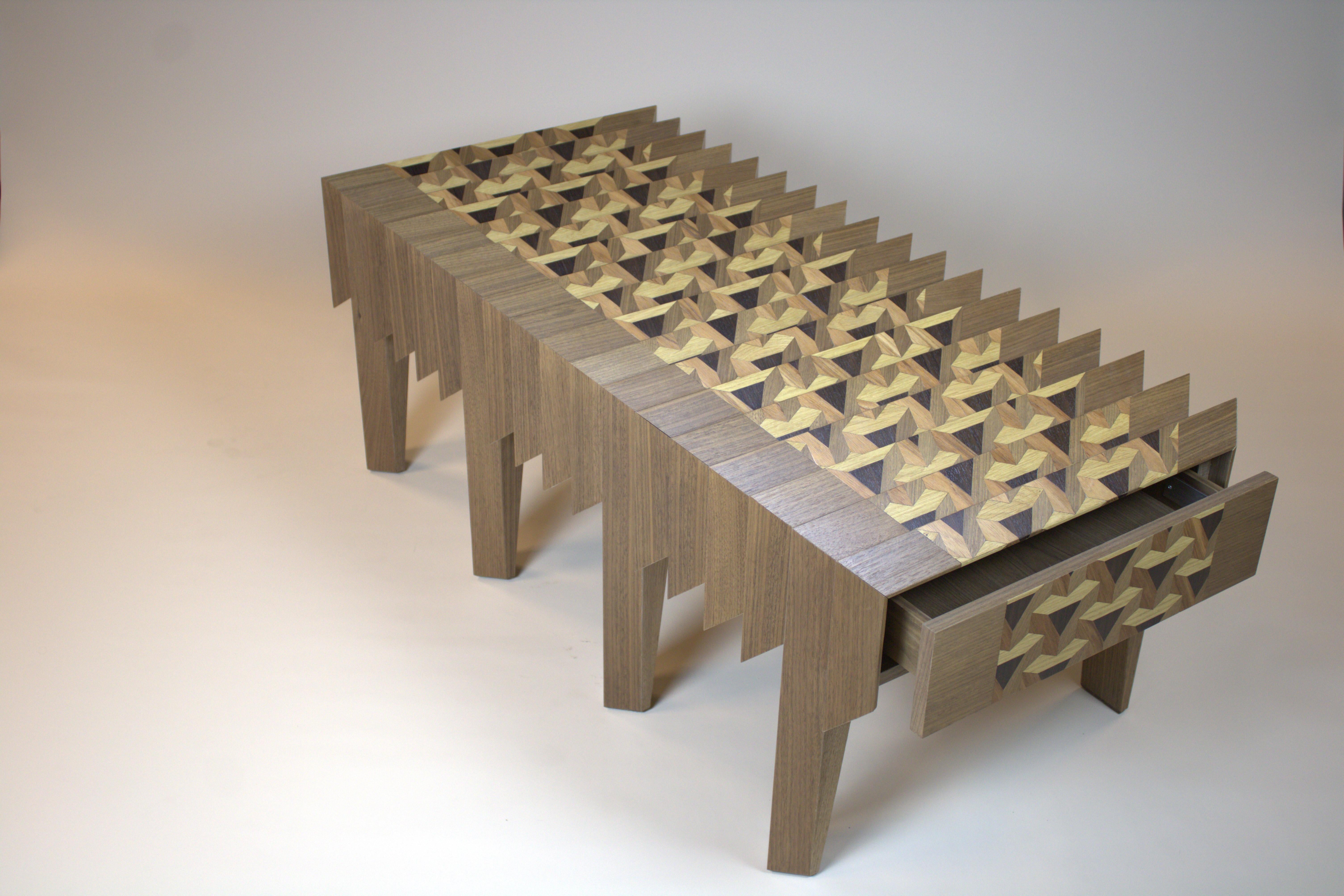 Dutch Walnut Wood Coffee Table Triangles Pattern The Netherlands By Sordile For Sale