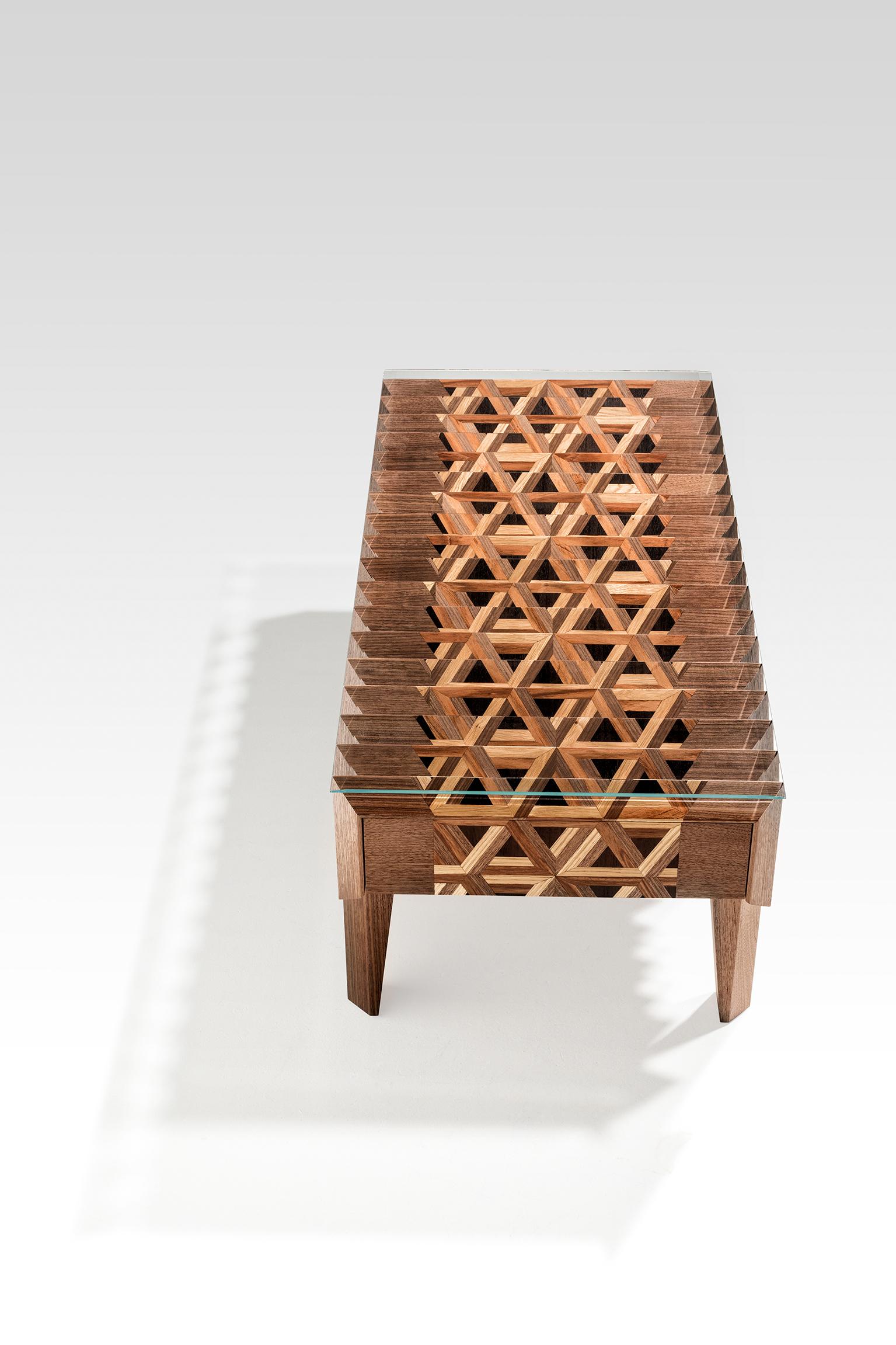 Marquetry Walnut Wood Coffee Table Triangles Pattern The Netherlands By Sordile