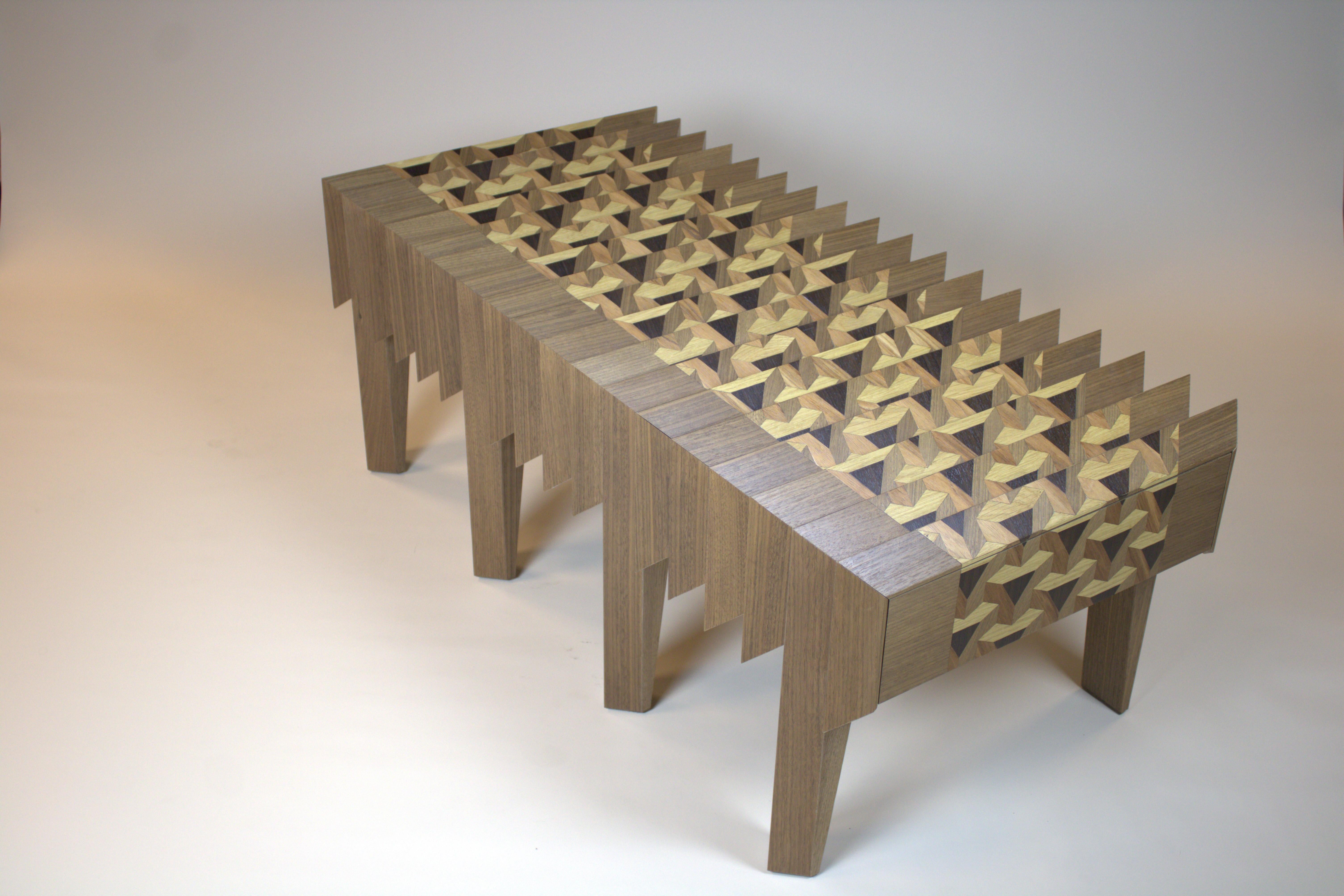 Marquetry Walnut Wood Coffee Table Triangles Pattern The Netherlands By Sordile For Sale