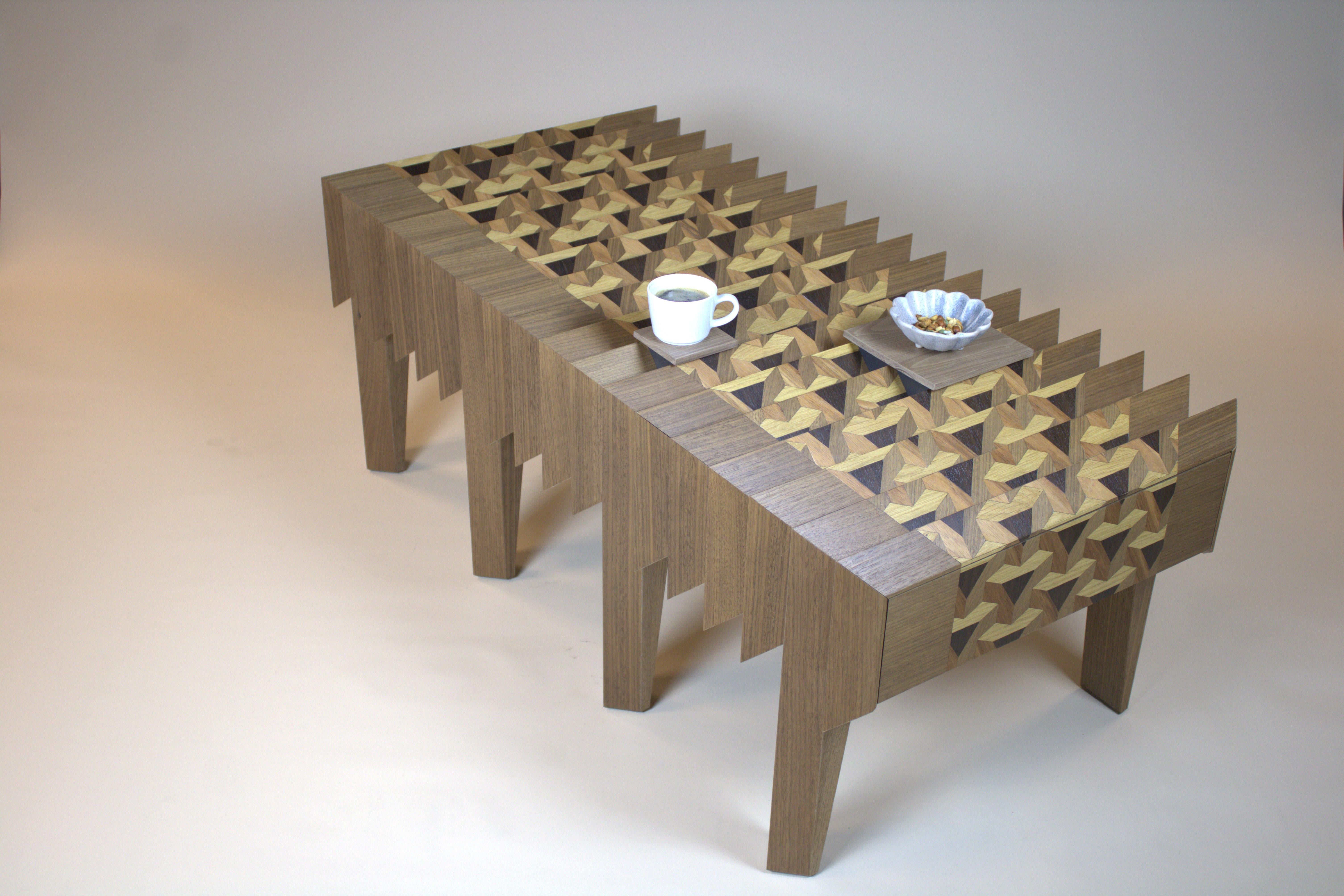 Walnut Wood Coffee Table Triangles Pattern The Netherlands By Sordile In New Condition For Sale In DE MEERN, UT