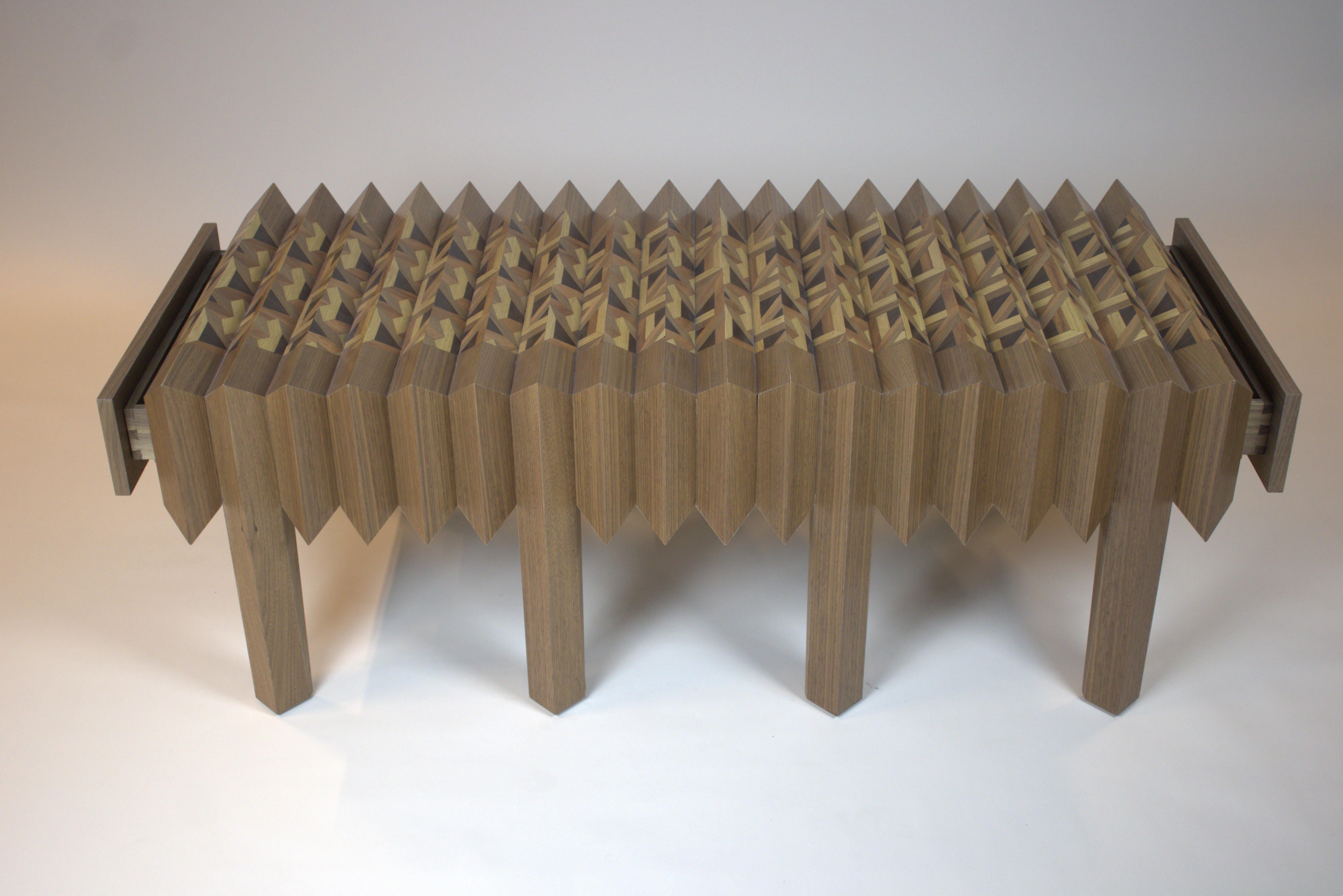 Contemporary Walnut Wood Coffee Table Triangles Pattern The Netherlands By Sordile For Sale