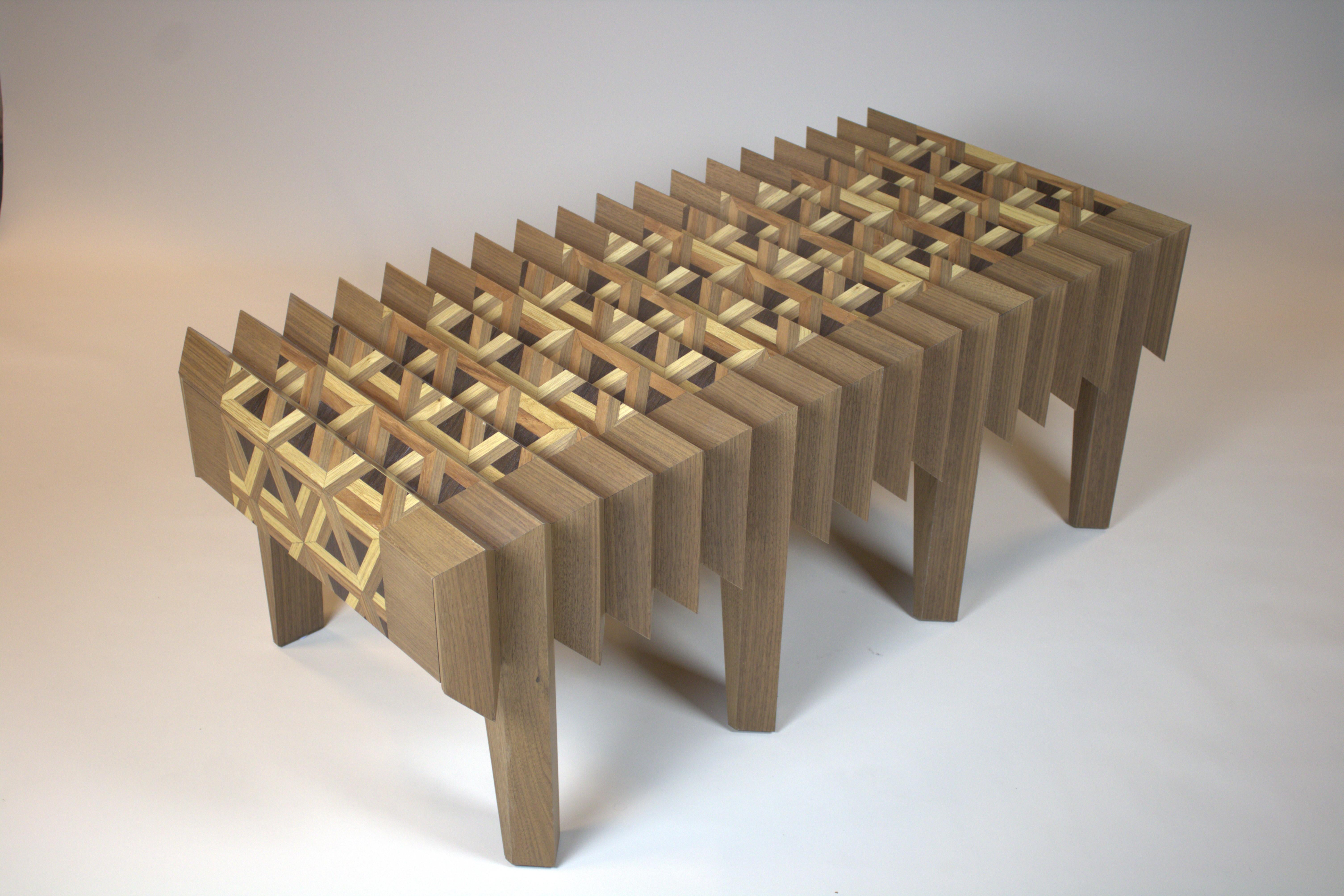Walnut Wood Coffee Table Triangles Pattern The Netherlands By Sordile For Sale 1