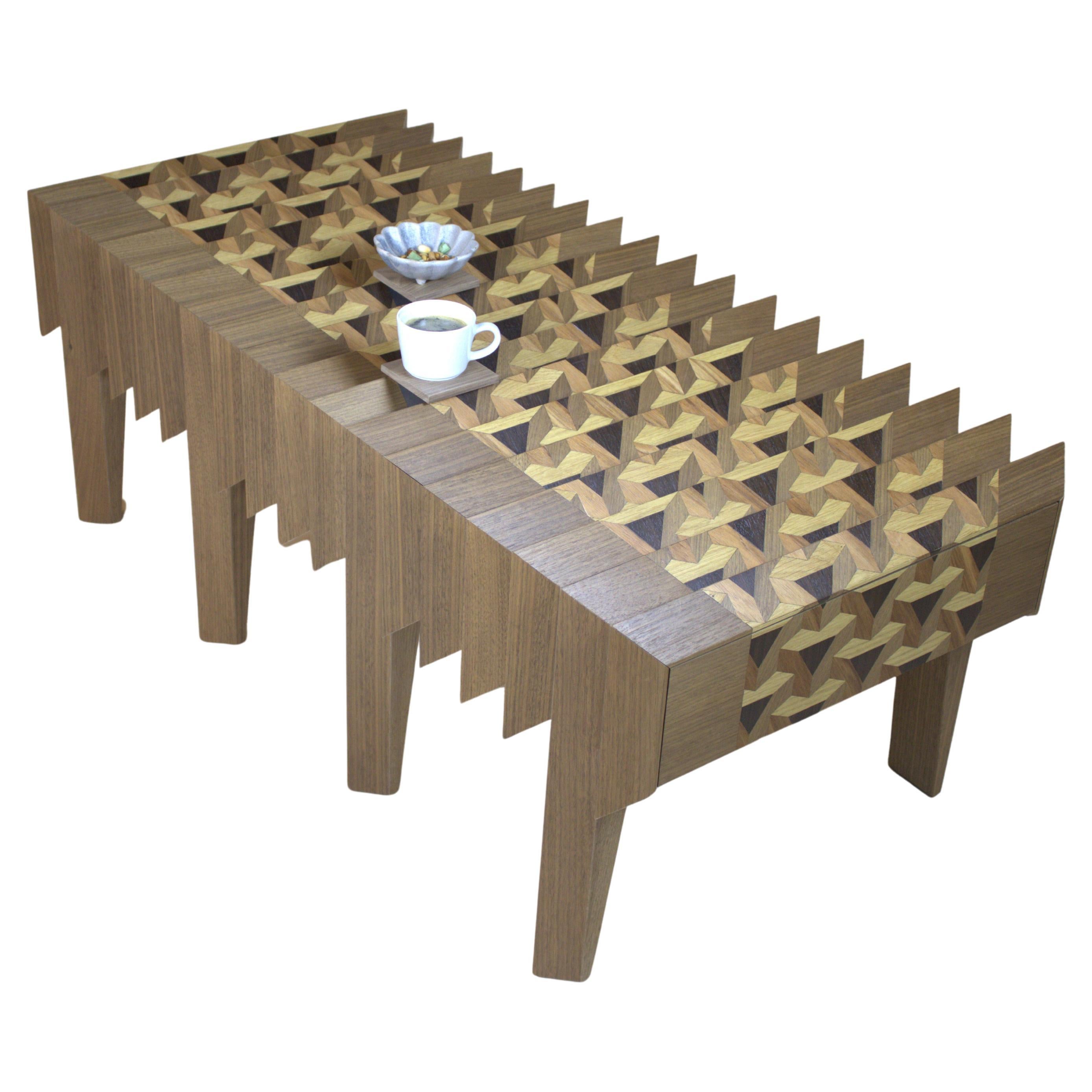 Walnut Wood Coffee Table Triangles Pattern The Netherlands By Sordile For Sale