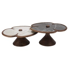 walnut wood coffee table with marble top - Wonatti