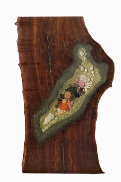 Claro Walnut Wood Coffee Table Quartz Gemstone Inlay Lucite Base by Danna Weiss