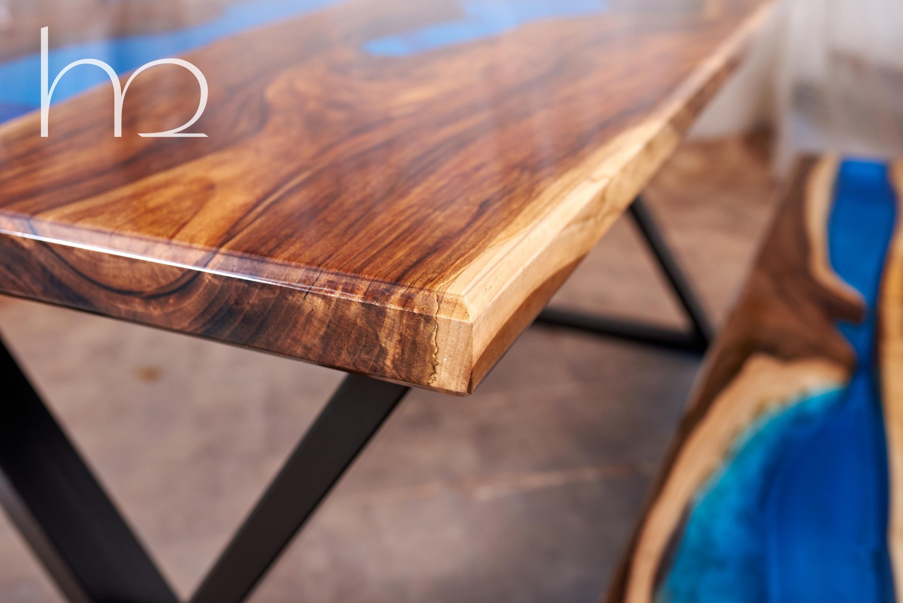 Arts and Crafts Walnut Wood Dining Table Live Edge Dining Tables Handmade Resin Modern Table  For Sale