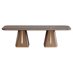 walnut wood dining table with marble top - Wonatti