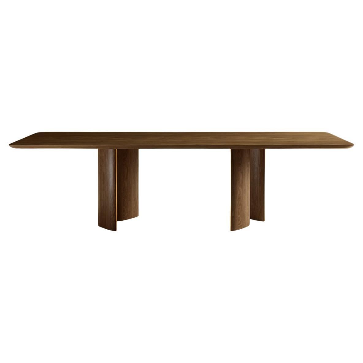 Walnut wood dining table with metal trims by Tatjana von Stein, France For Sale
