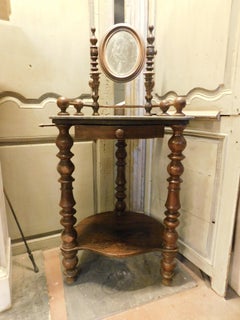 Walnut wood dressing table: drawers, marble top and folding mirror, Italy