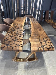 Walnut Wood Epoxy Resin River Custom Handcrafted Dining Table