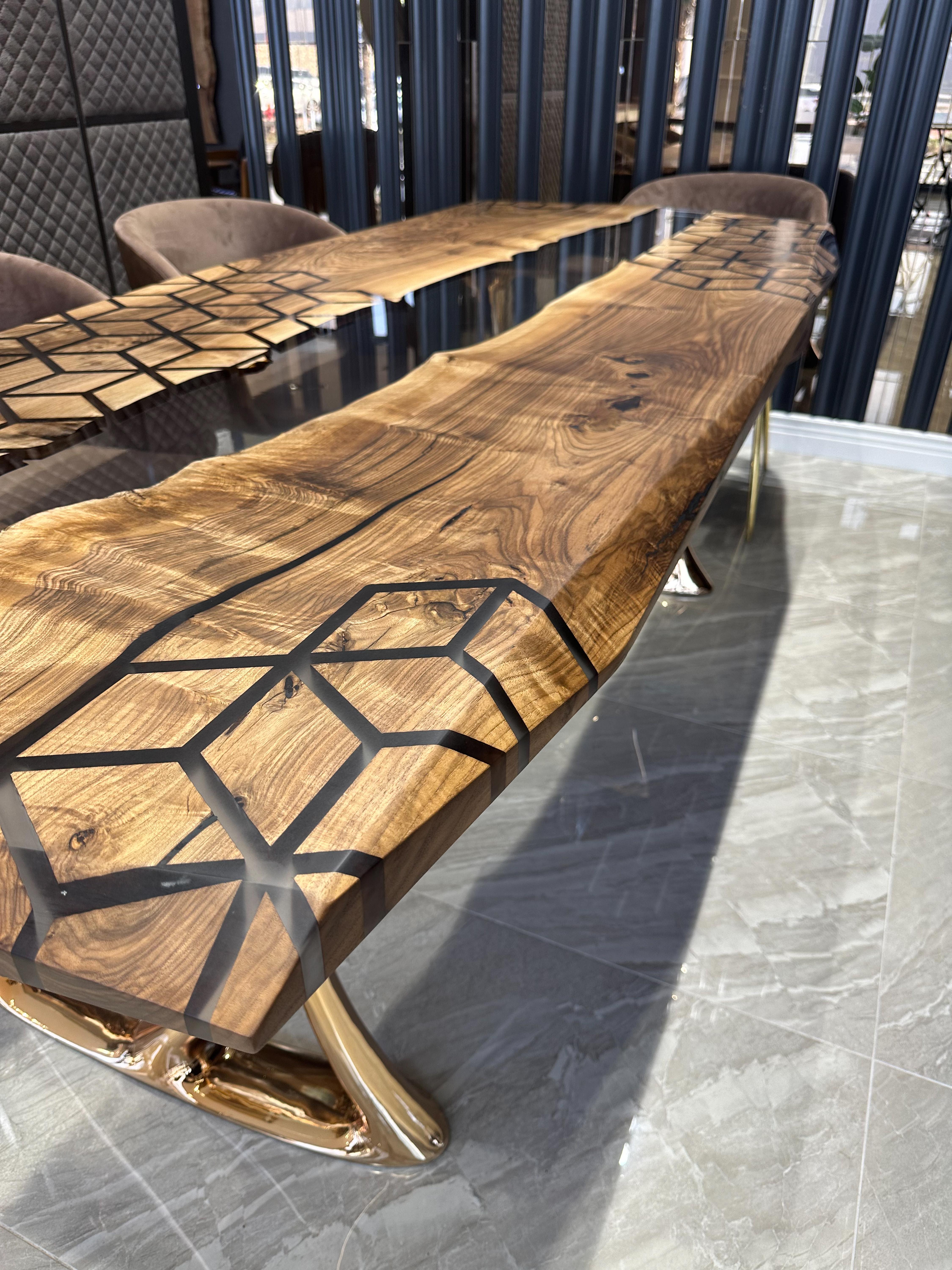 Woodwork Walnut Wood Epoxy Resin River Custom Handcrafted Dining Table For Sale