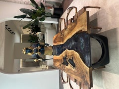 Custom Walnut Wood Epoxy River Table in Arts and Crafts Style