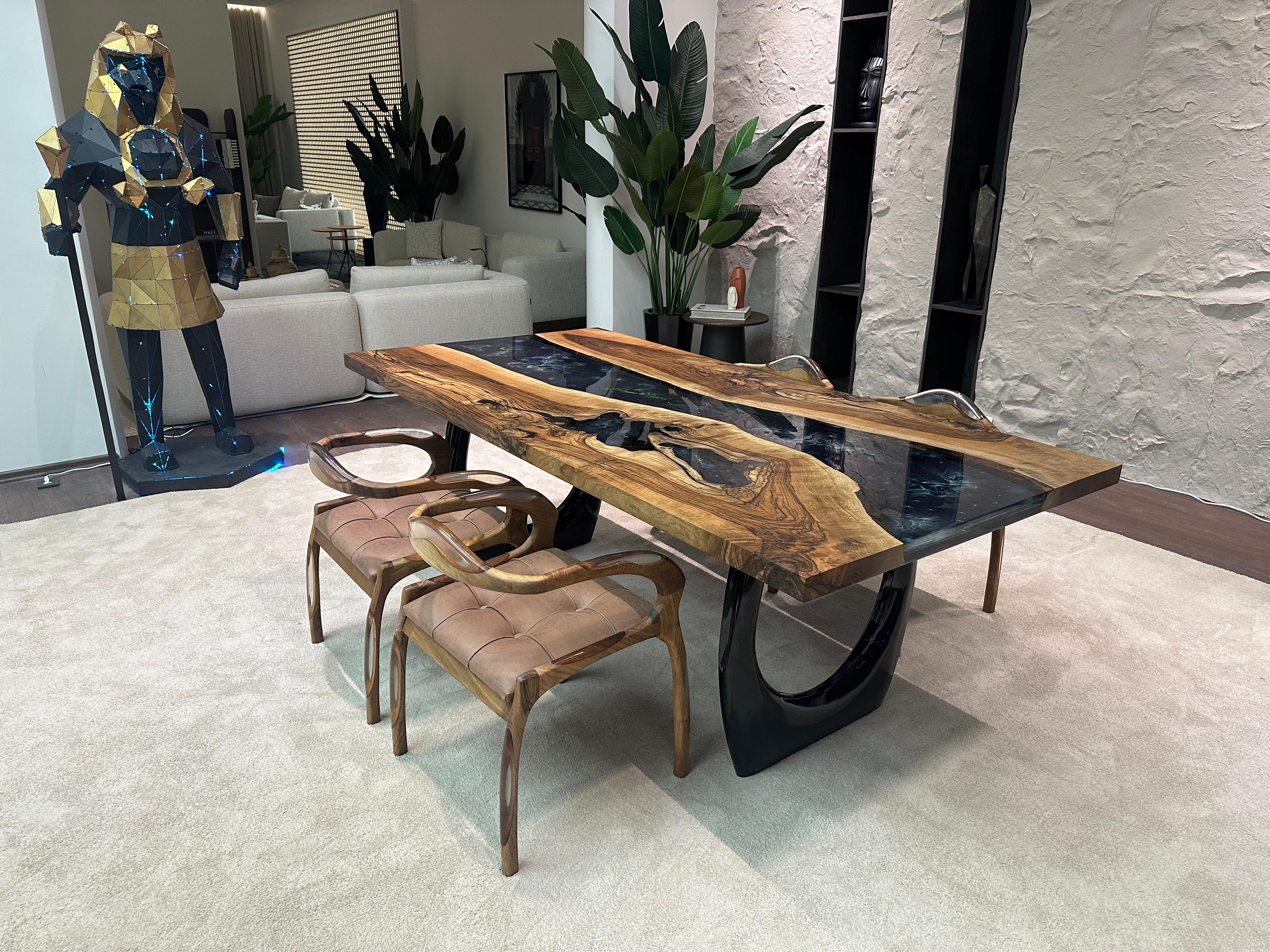 Arts and Crafts Walnut Wood Epoxy River Custom Table For Sale