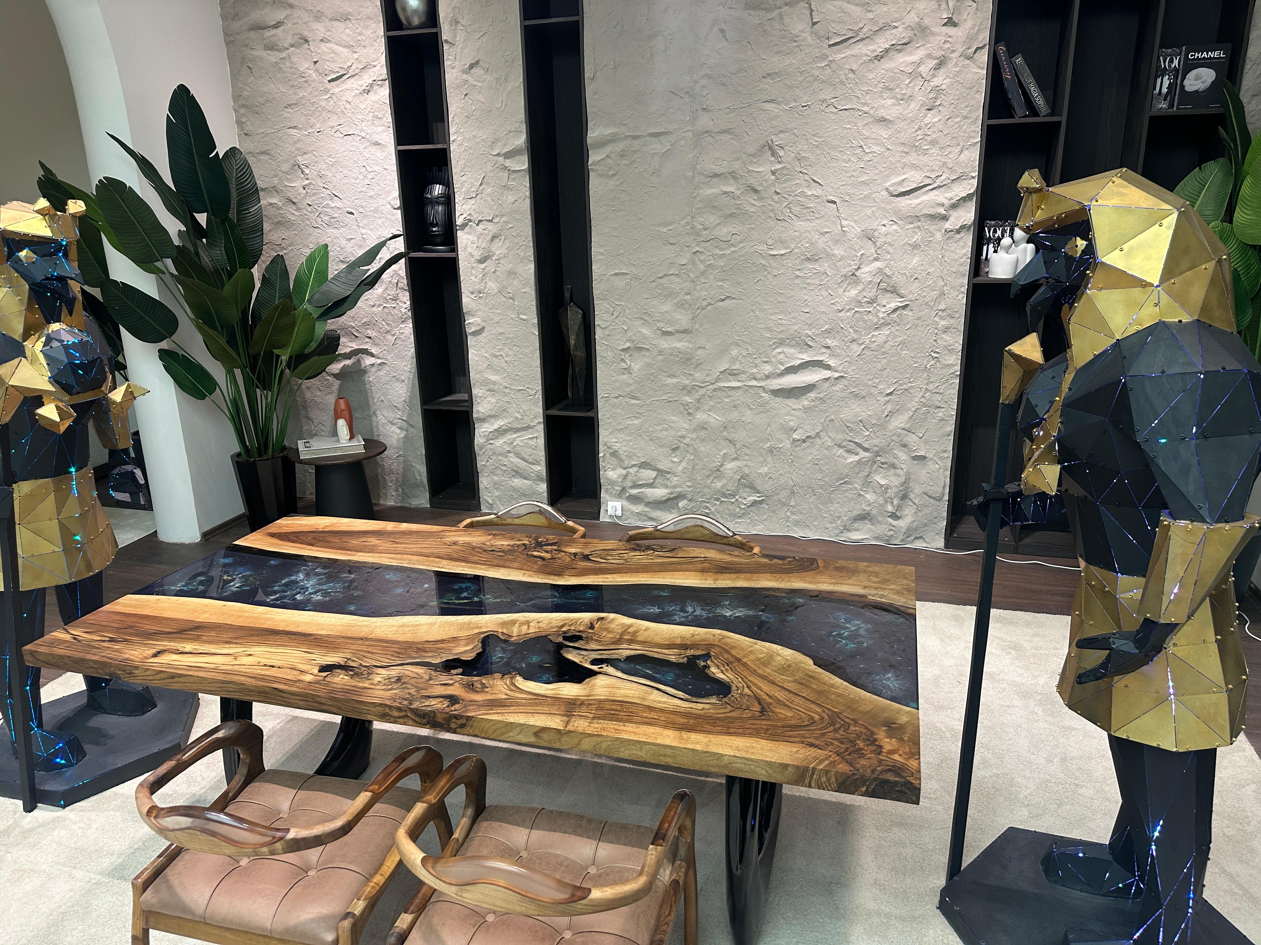 Contemporary Walnut Wood Epoxy River Custom Table For Sale