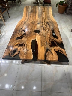 Black Walnut Handmade Black Transparent Epoxy Resin River Table