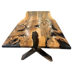 Black Walnut Handmade Black Transparent Epoxy Resin River Table