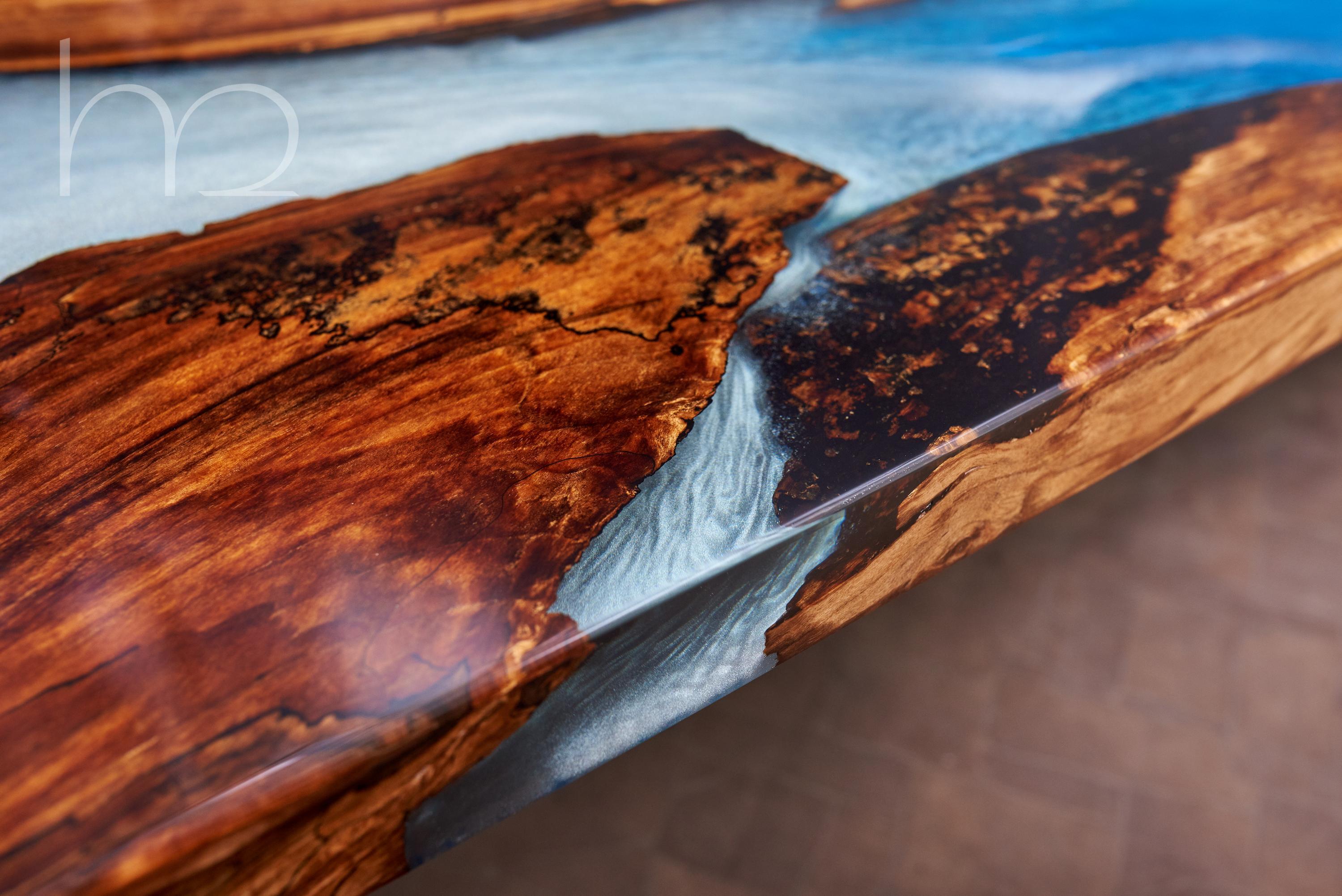 Arts and Crafts Walnut Wood Large Coffee Table Modern Contemporary Epoxy Resin Coffee Tables For Sale