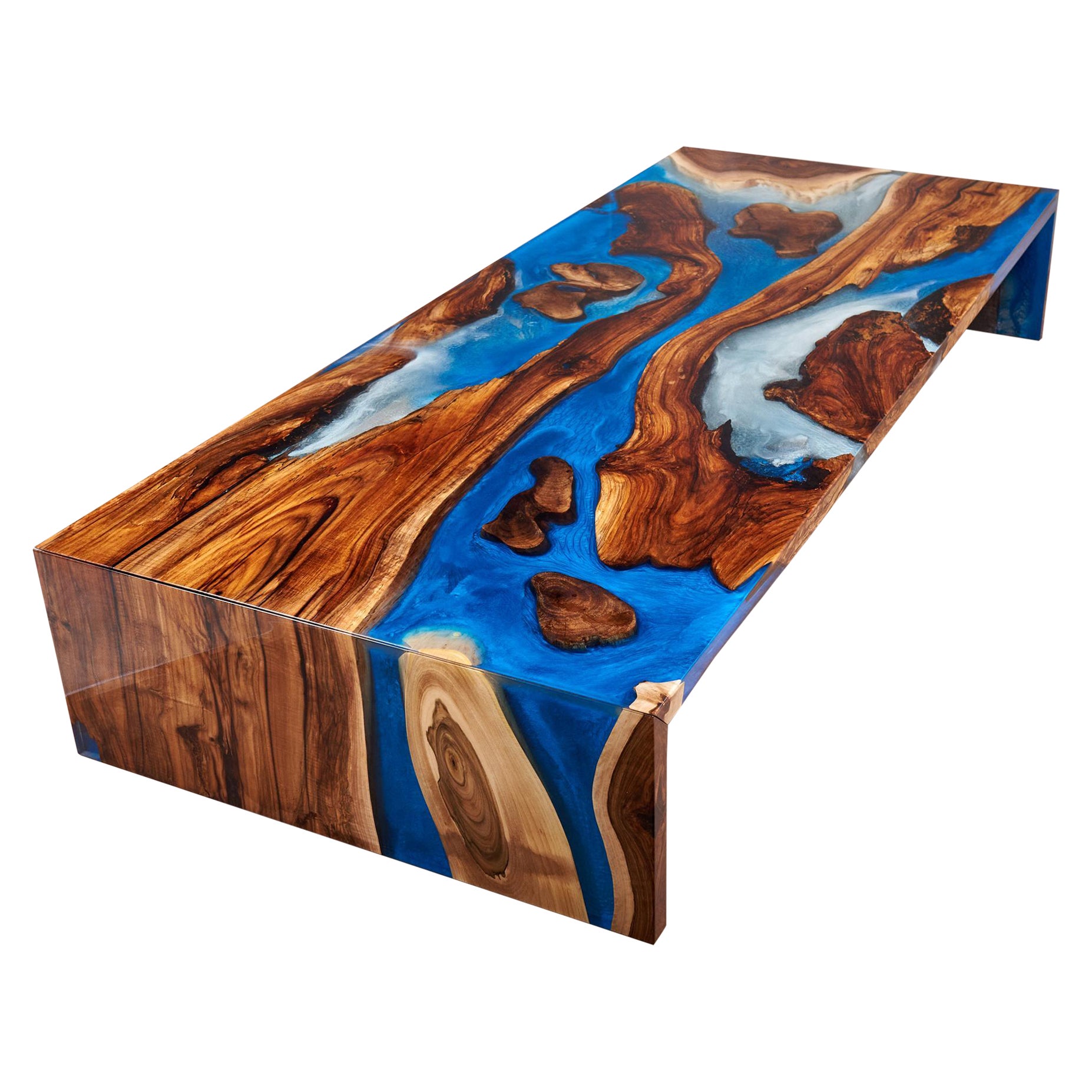 Walnut Wood Large Coffee Table Modern Contemporary Epoxy Resin Coffee Tables For Sale