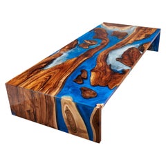 Walnut Wood Large Coffee Table Modern Contemporary Epoxy Resin Coffee Tables