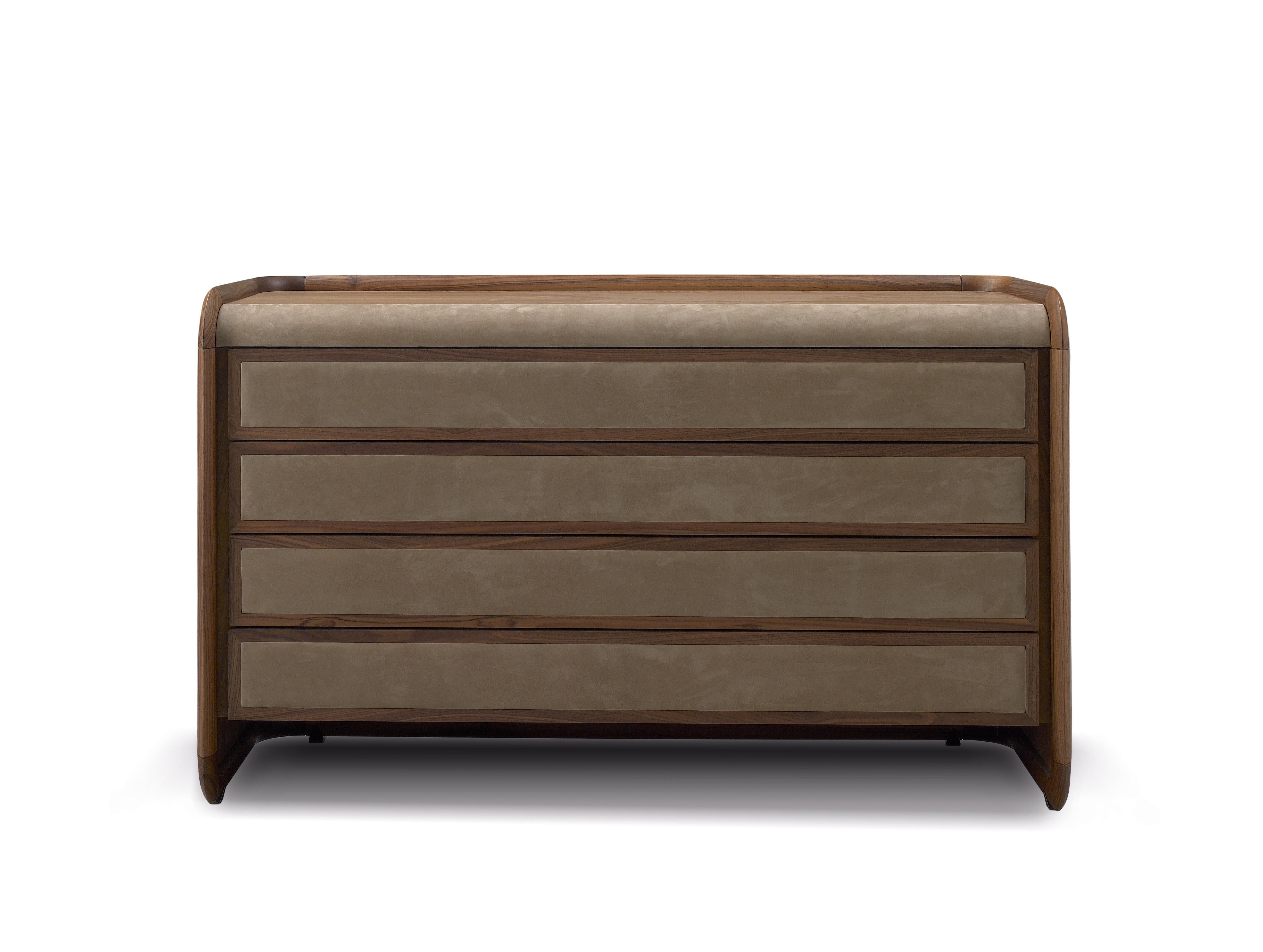 Infinity Dresser is a perfect chest of drawers with a modern and fashionable style. The warm tones of the walnut wood are matched with the best quality soft leather creating a very refined design piece. Its clear lines and proportions make it