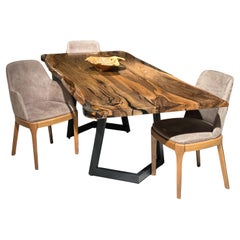 Tavolo da pranzo in noce chiaro epossidico - Tavolo in legno della fattoria in noce nero