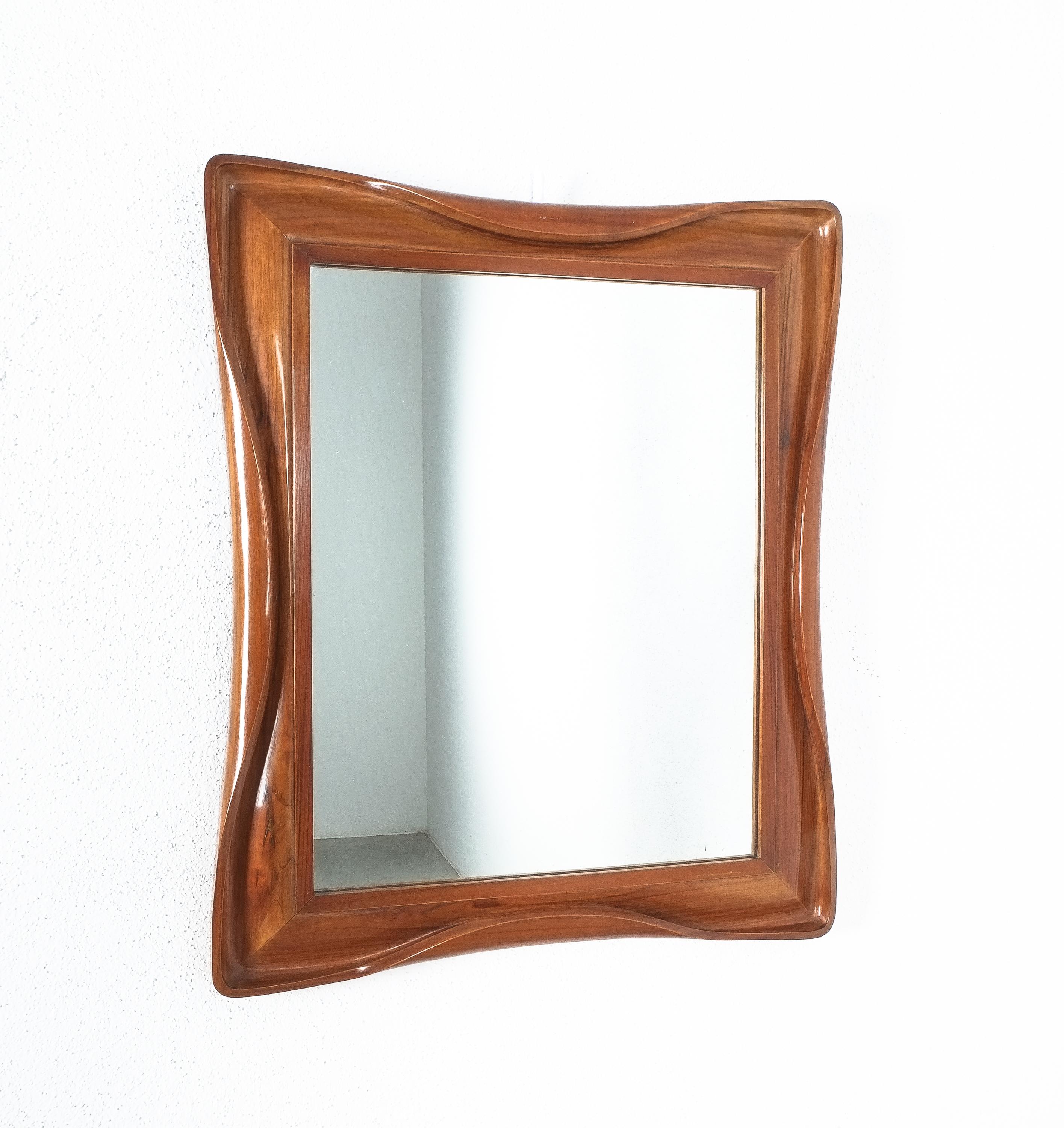 Walnut Wood Mirror, Midcentury, Italy In Good Condition For Sale In Vienna, AT