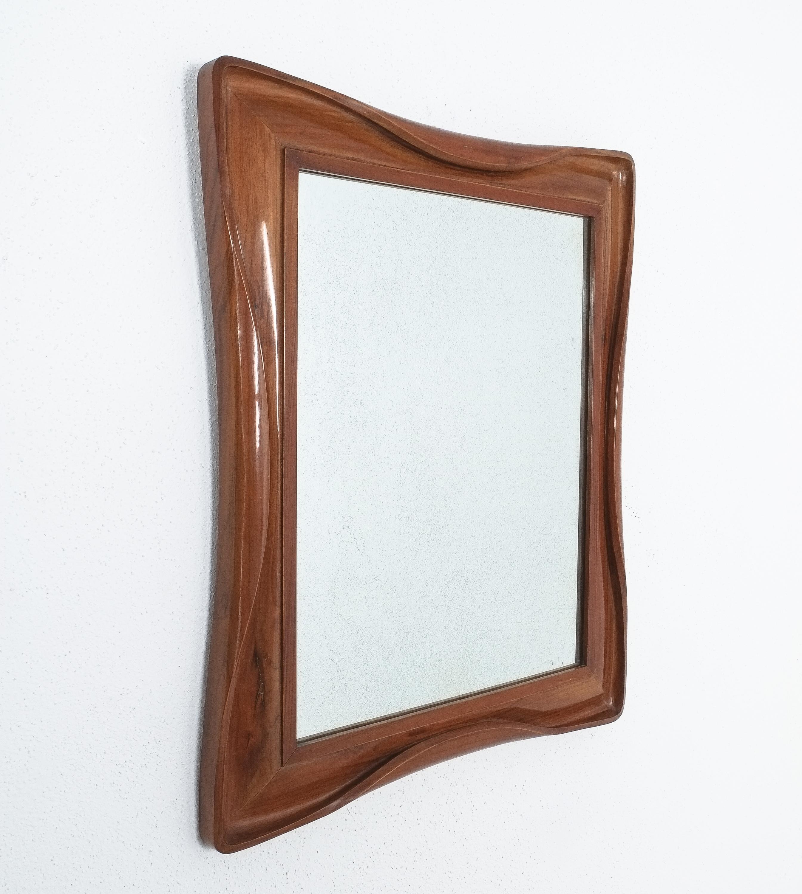 Walnut Wood Mirror, Midcentury, Italy For Sale 1