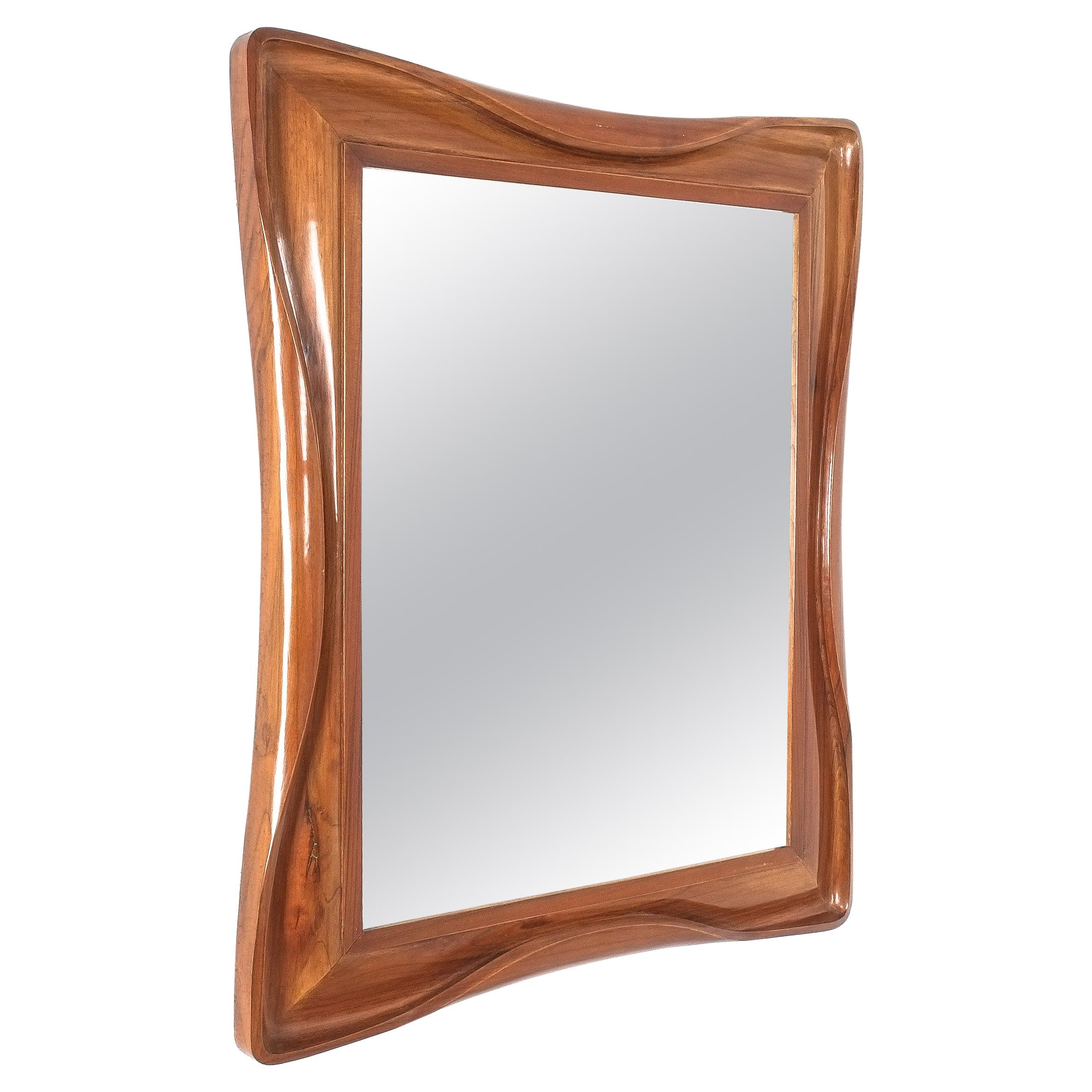 Walnut Wood Mirror, Midcentury, Italy