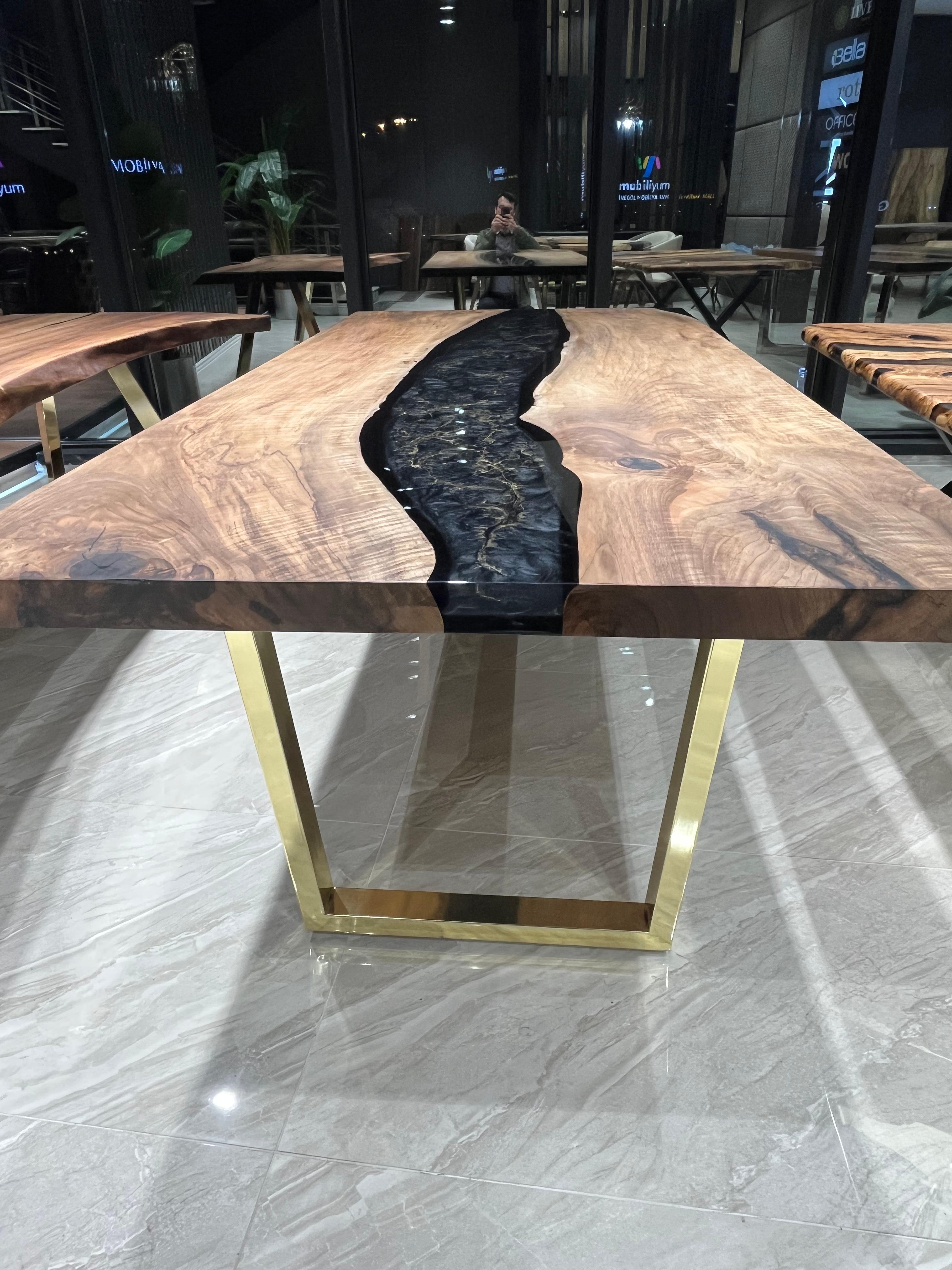 Epoxy Resin Walnut Wood River Dining Table For Sale