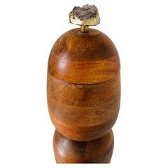 Walnut Wood Round Decorative Box with Amethyst Crystal Finial, c. 1960's
