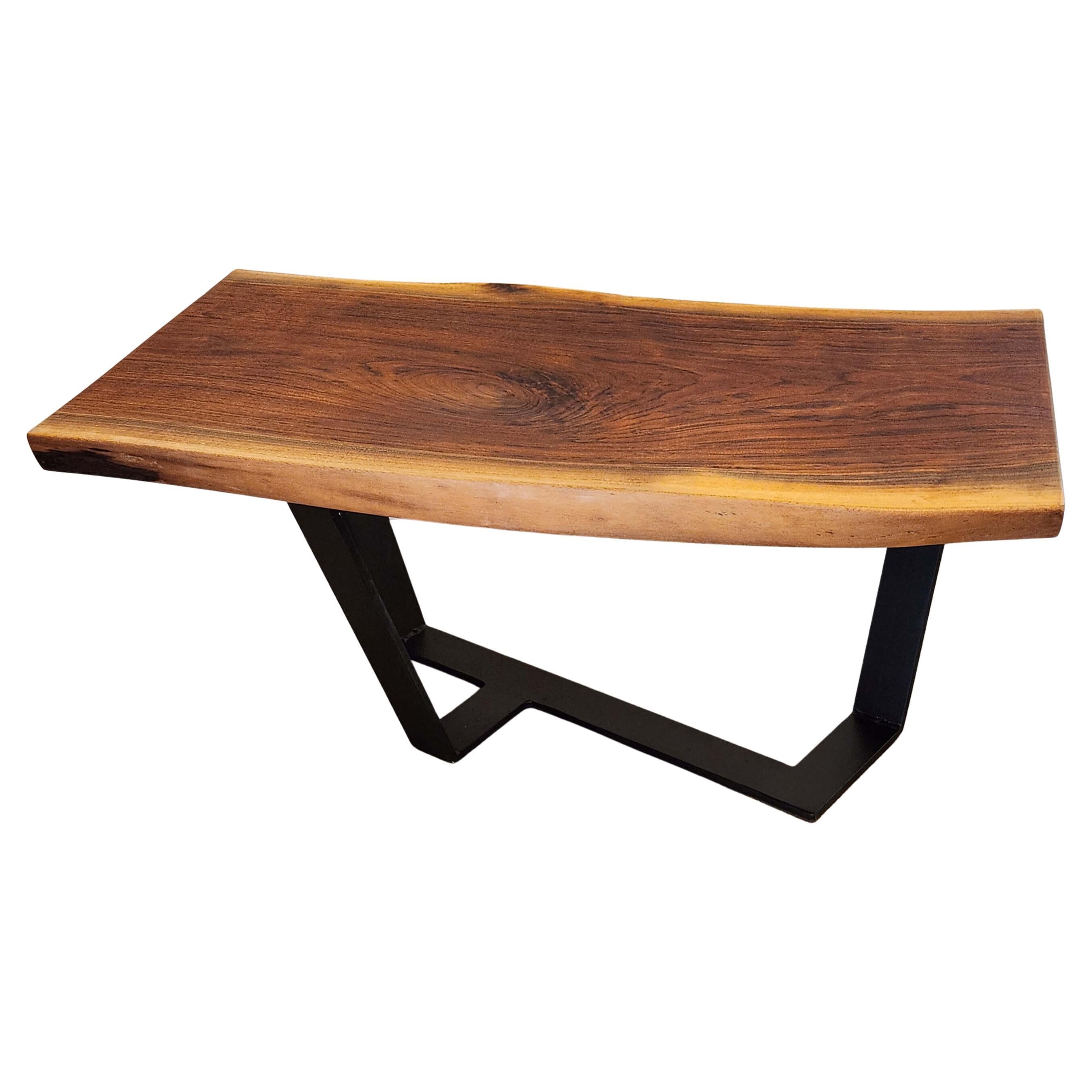 Walnut Wood Slab Coffee Table with Metal Base by Creation Therrien For Sale