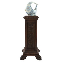 Walnut Wood Square Tapered Column Pedestal Hidden Secret Storage Compartment